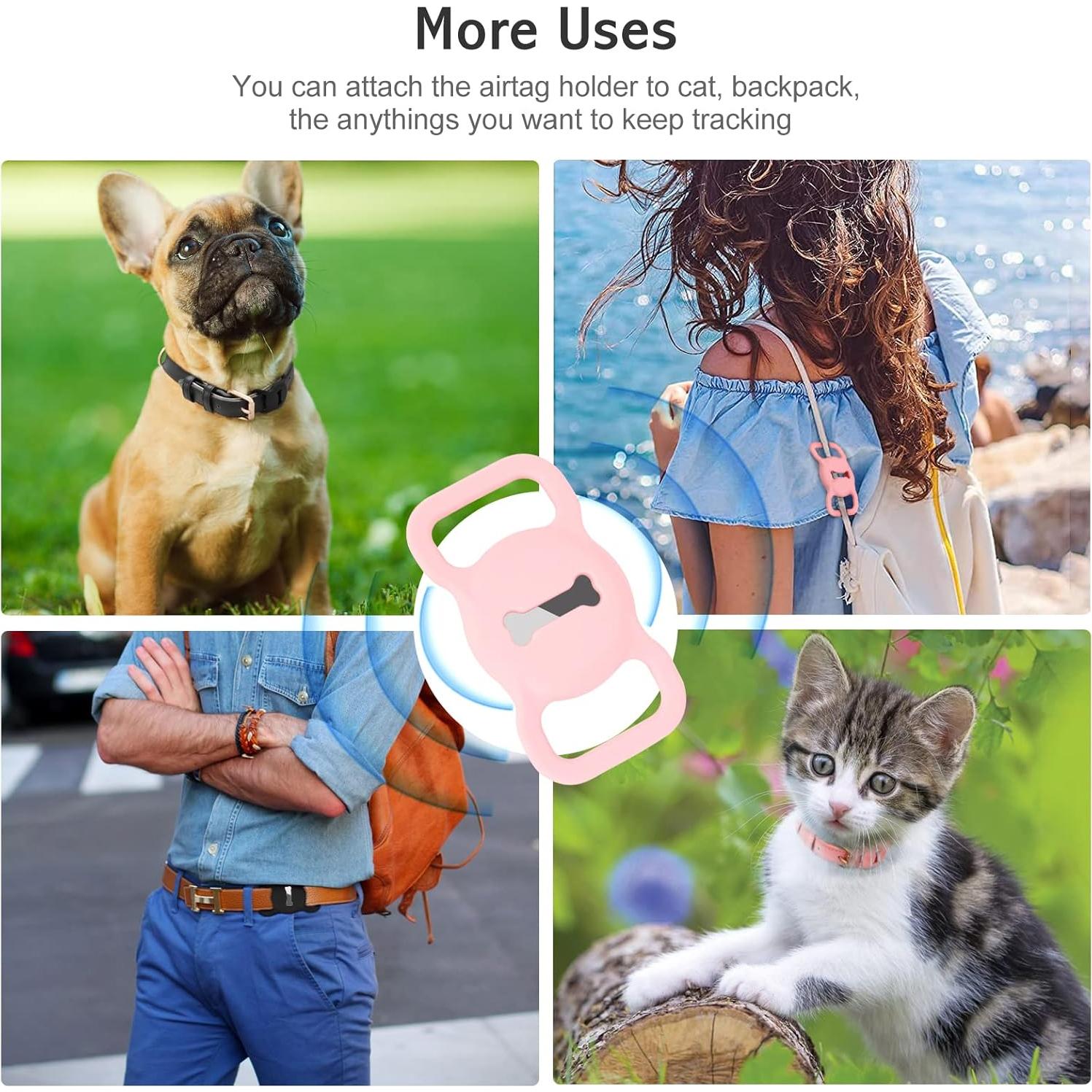 Collar de Perro de Cuero WHIPPY con Funda para AirTag Rosa L