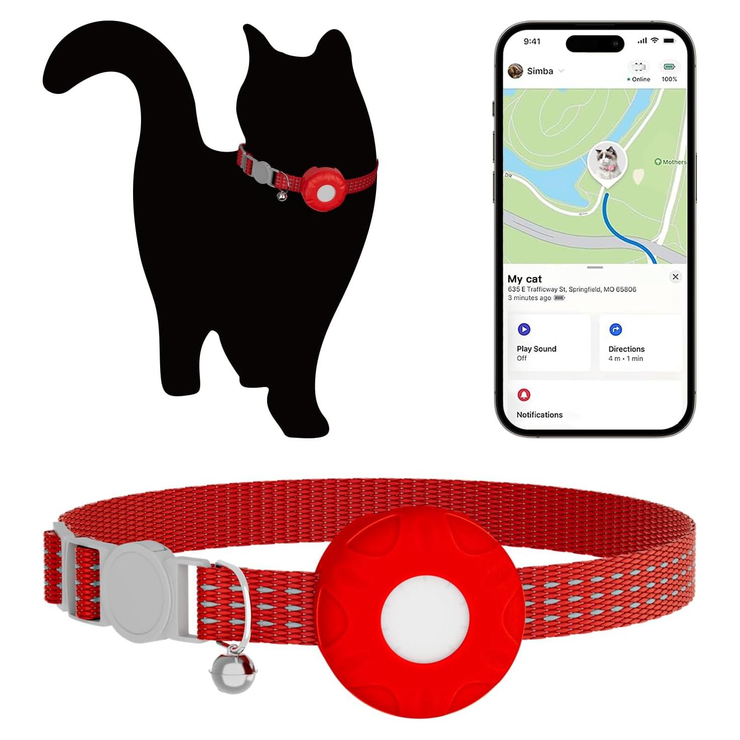 Rastreador GPS para Gatos HONGTOP H Impermeable Bluetooth Rojo