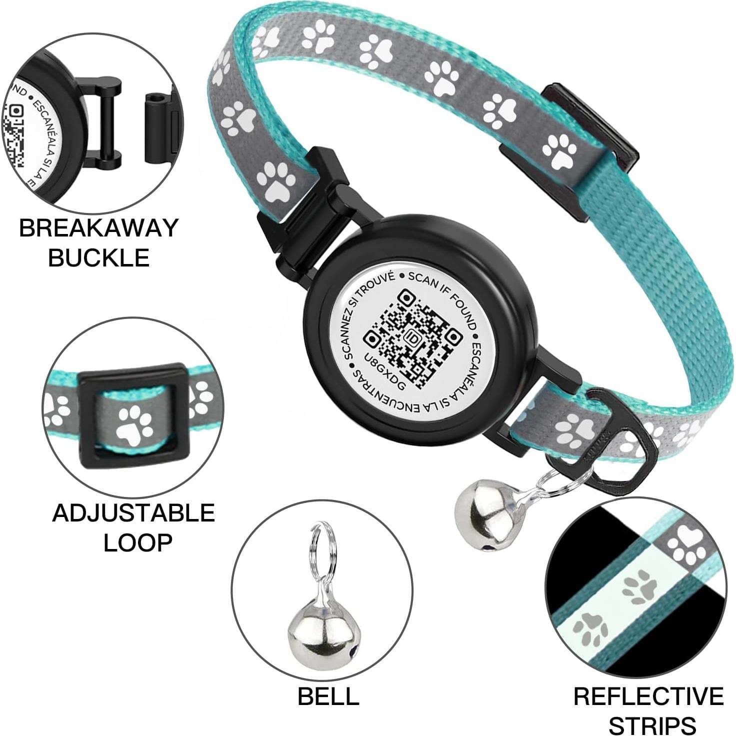 Collar Reflectante para Gato Dgerp con TAG QR 18-30 cm Verde Claro