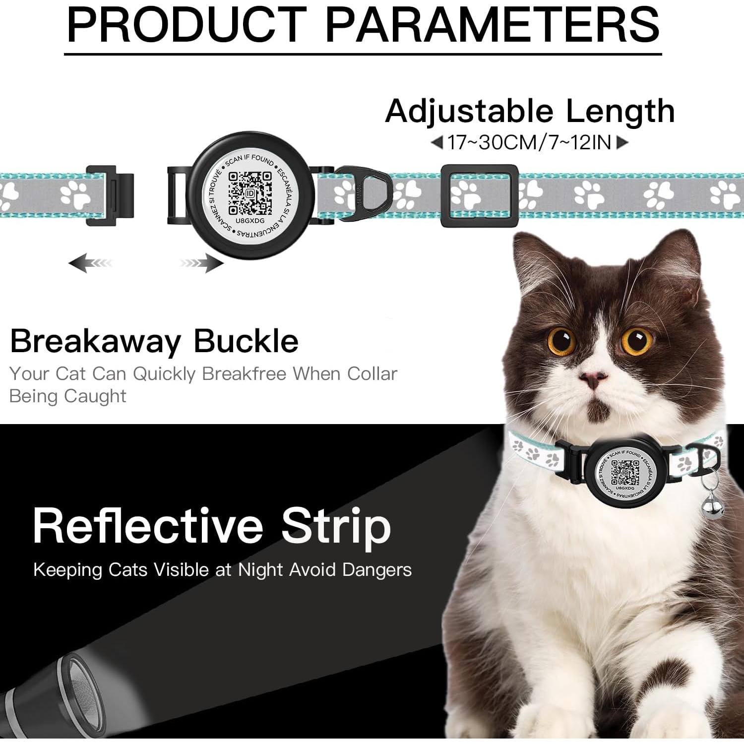Collar Reflectante para Gato Dgerp con TAG QR 18-30 cm Verde Claro