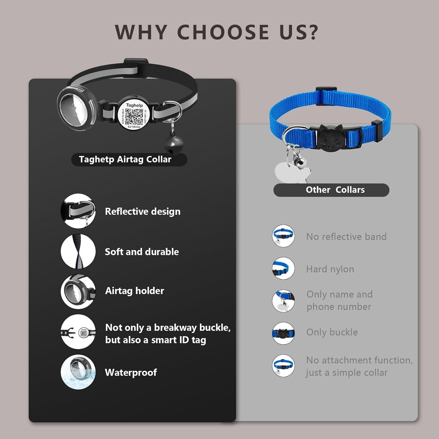 Collar para Gato Taghelp Rosa A con Soporte AirTag y QR