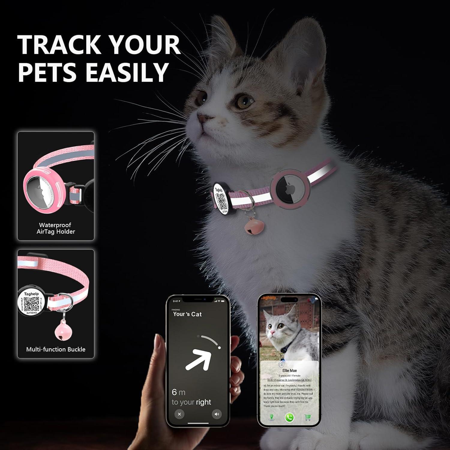Collar para Gato Taghelp Rosa A con Soporte AirTag y QR