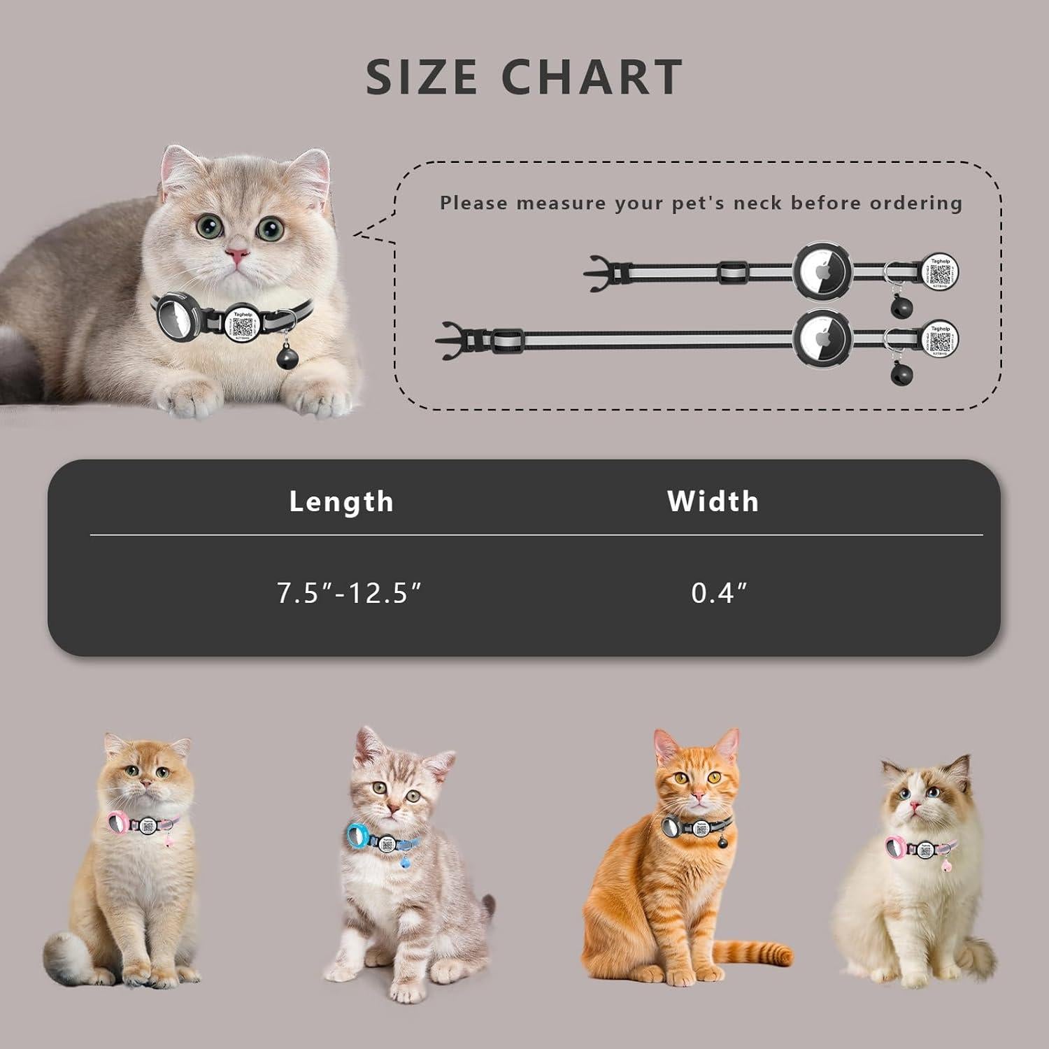 Collar para Gato Taghelp Rosa A con Soporte AirTag y QR