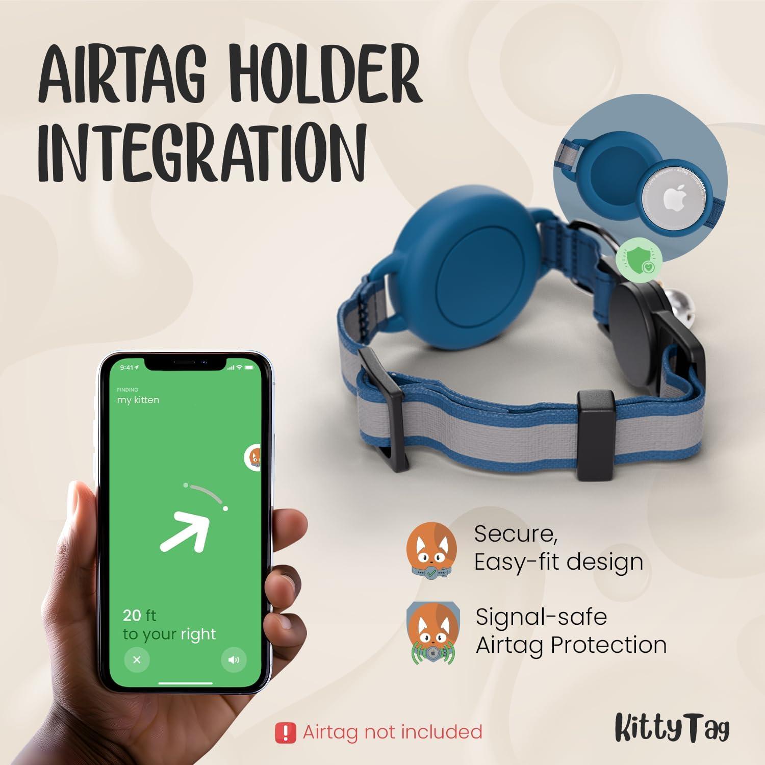 Collar para Gato KittyTag con Soporte para AirTag Azul Marino 22-30 cm