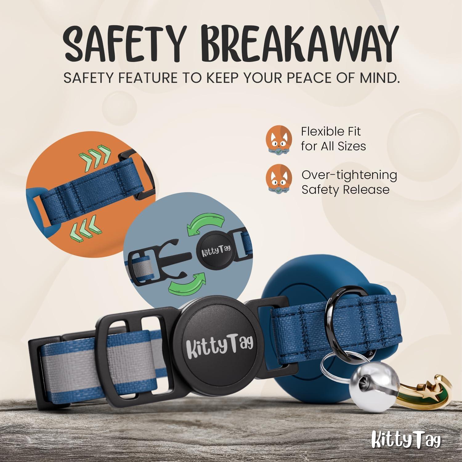 Collar para Gato KittyTag con Soporte para AirTag Azul Marino 22-30 cm