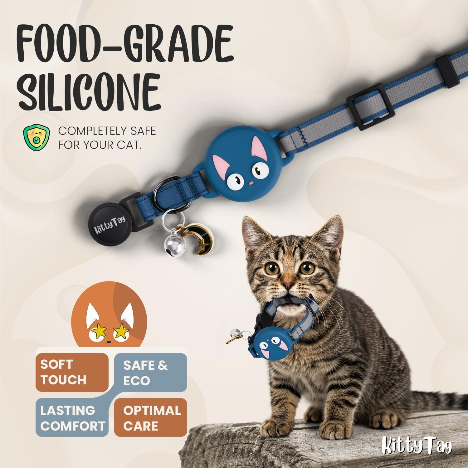 Collar para Gato KittyTag con Soporte para AirTag Azul Marino 22-30 cm