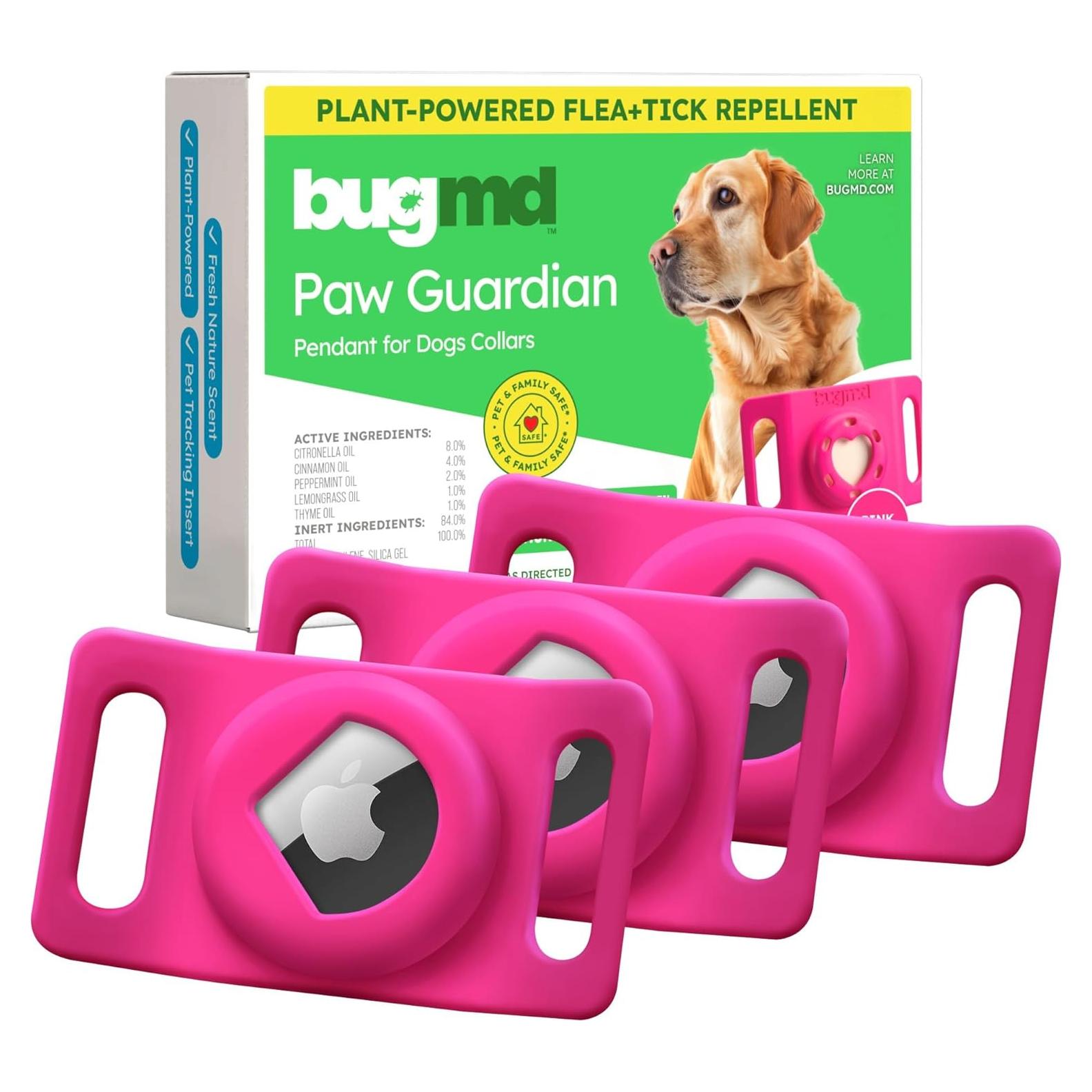 Pulsera Antipulgas BugMD Rosa - Paquete de 3 con Soporte AirTag