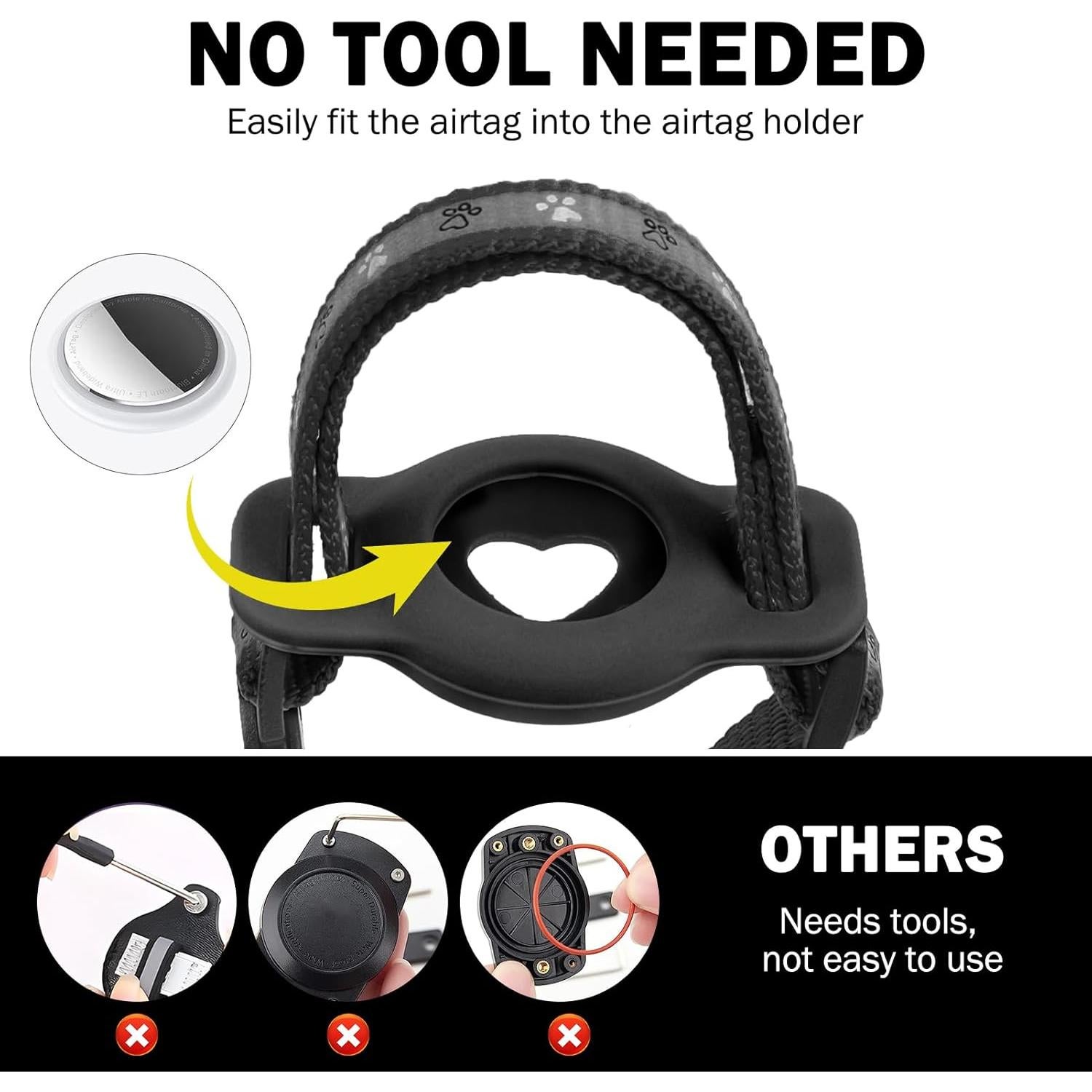 Collar para Gato SCENEREAL Negro con Soporte para AirTag