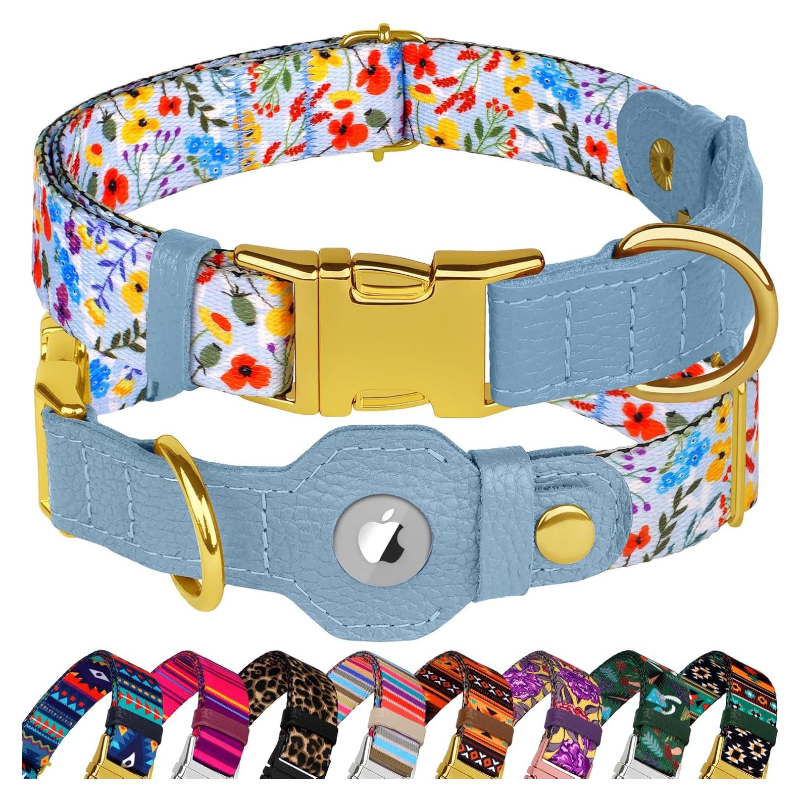 Collar para Perros Budkas con Soporte AirTag Floral Mediano