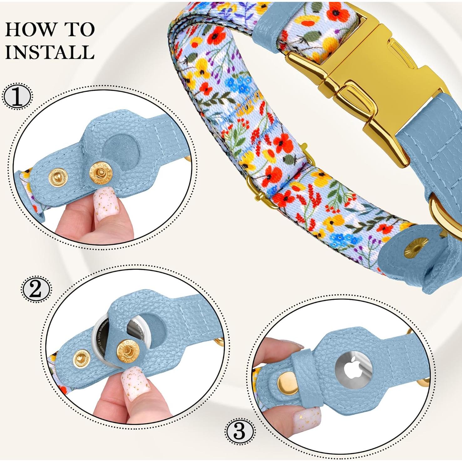 Collar para Perros Budkas con Soporte AirTag Floral Mediano