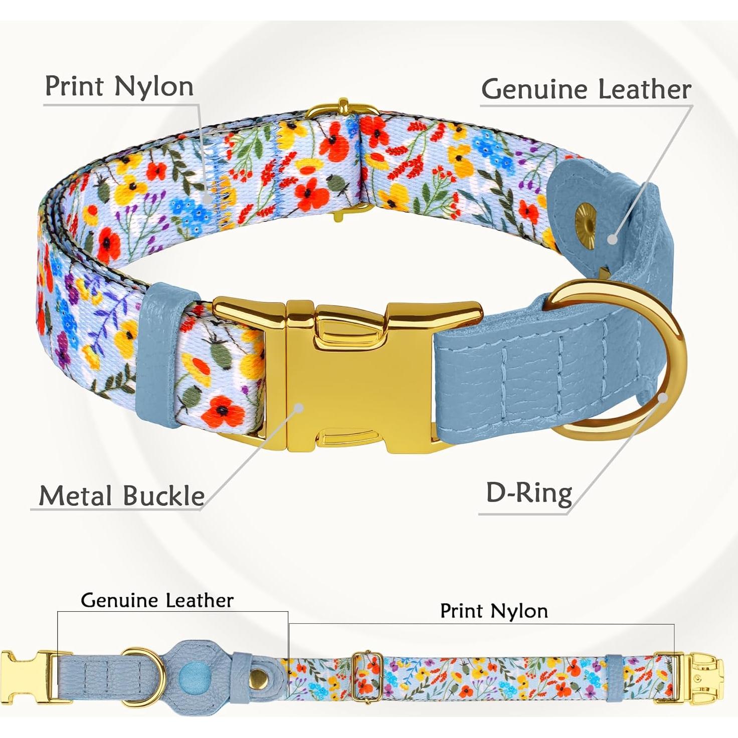 Collar para Perros Budkas con Soporte AirTag Floral Mediano