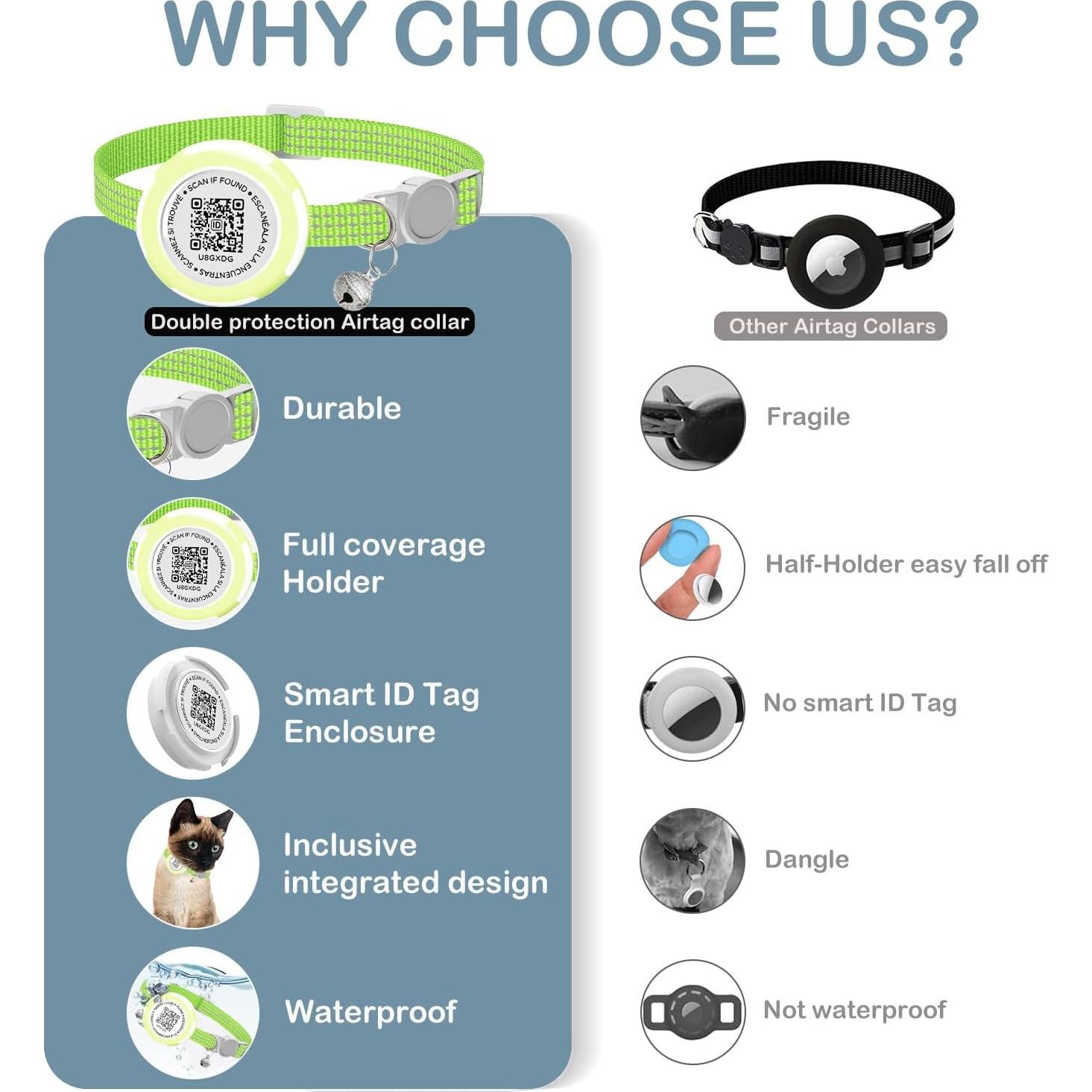 Collar para Gato HENGSHEYUE con Soporte Airtag Impermeable 20-32cm