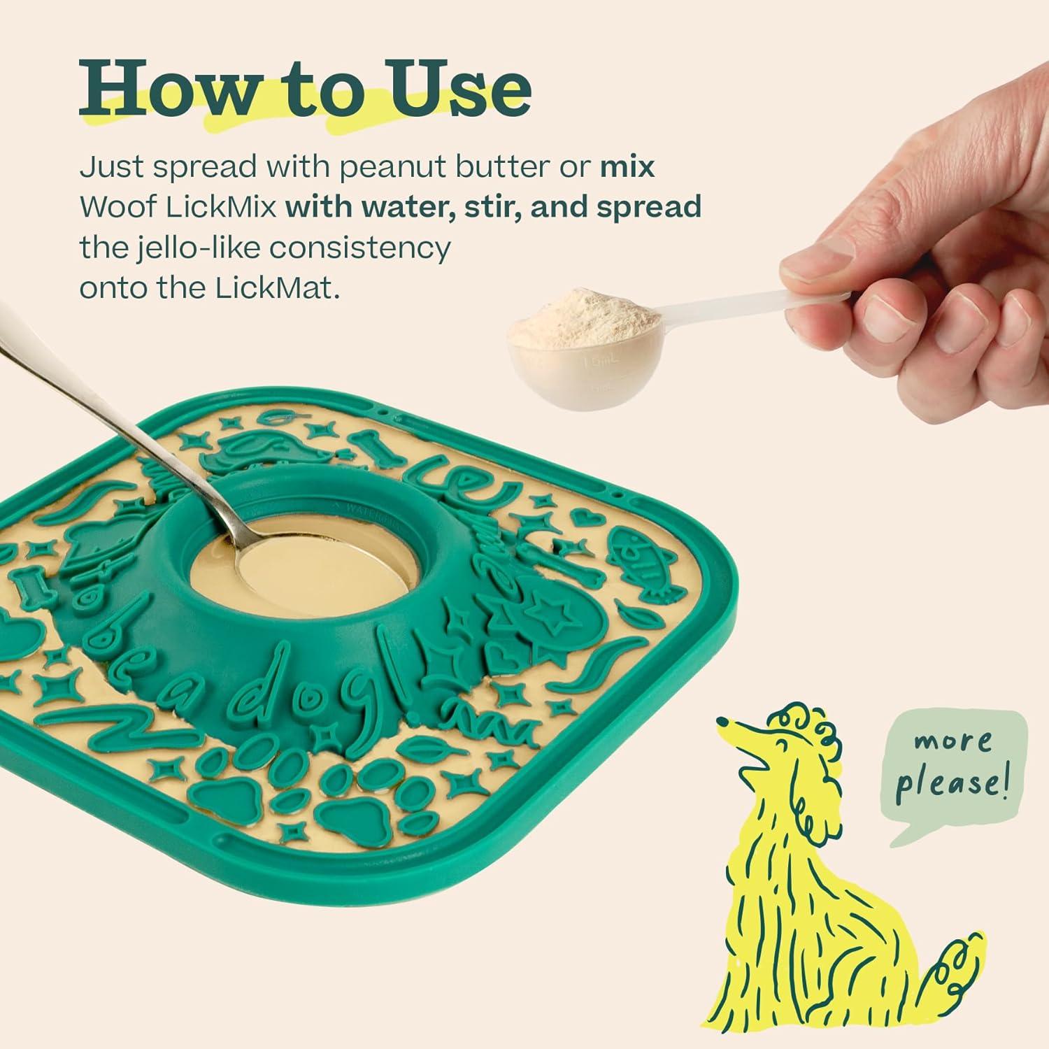 Alfombrilla LickMat WOOF Verde Antideslizante para Perros
