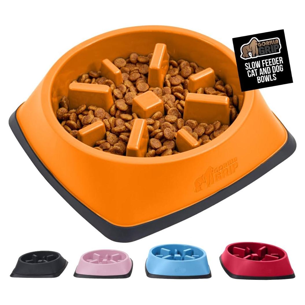 Tazón Interactivo para Perros y Gatos Gorilla Grip 2 Tazas Naranja