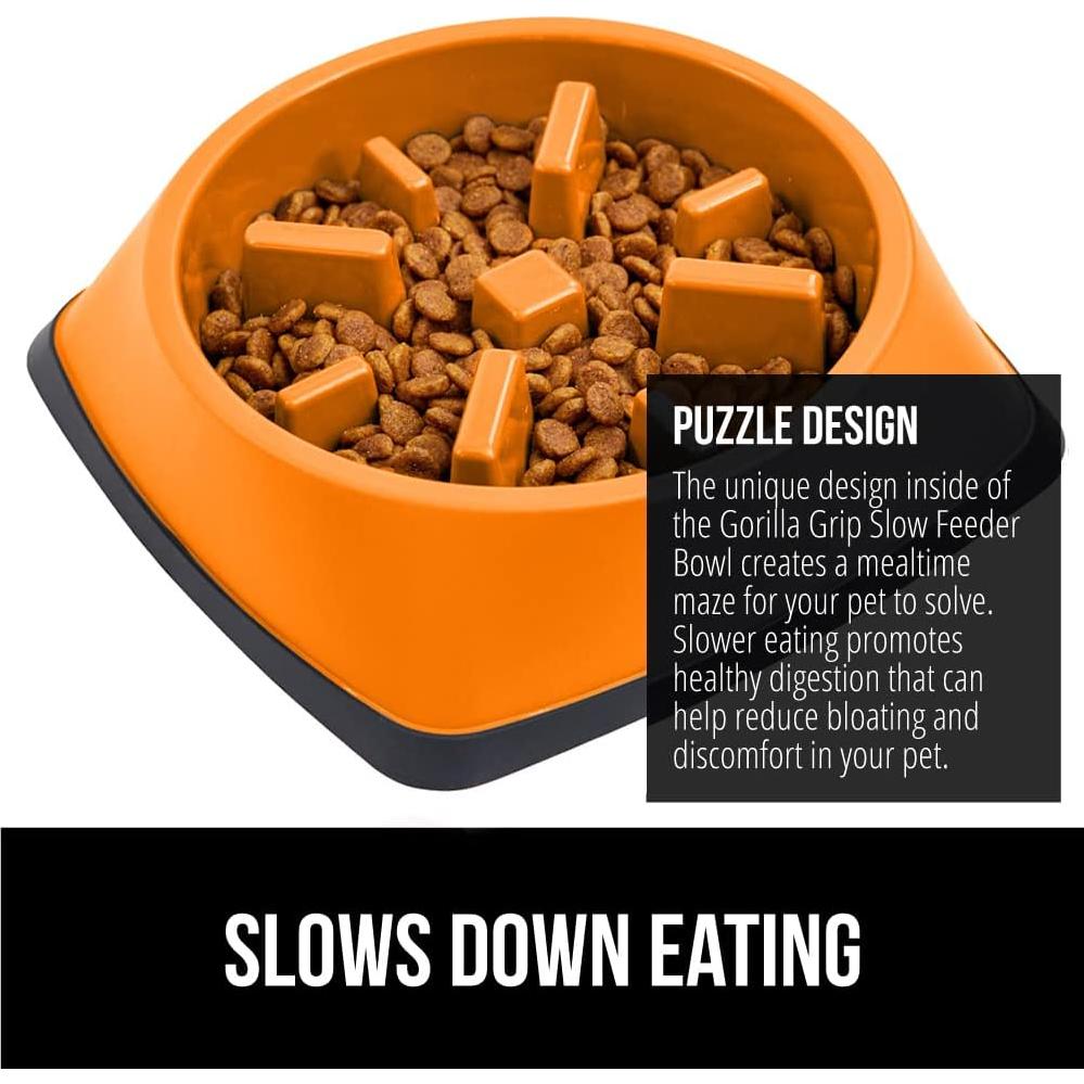 Tazón Interactivo para Perros y Gatos Gorilla Grip 2 Tazas Naranja