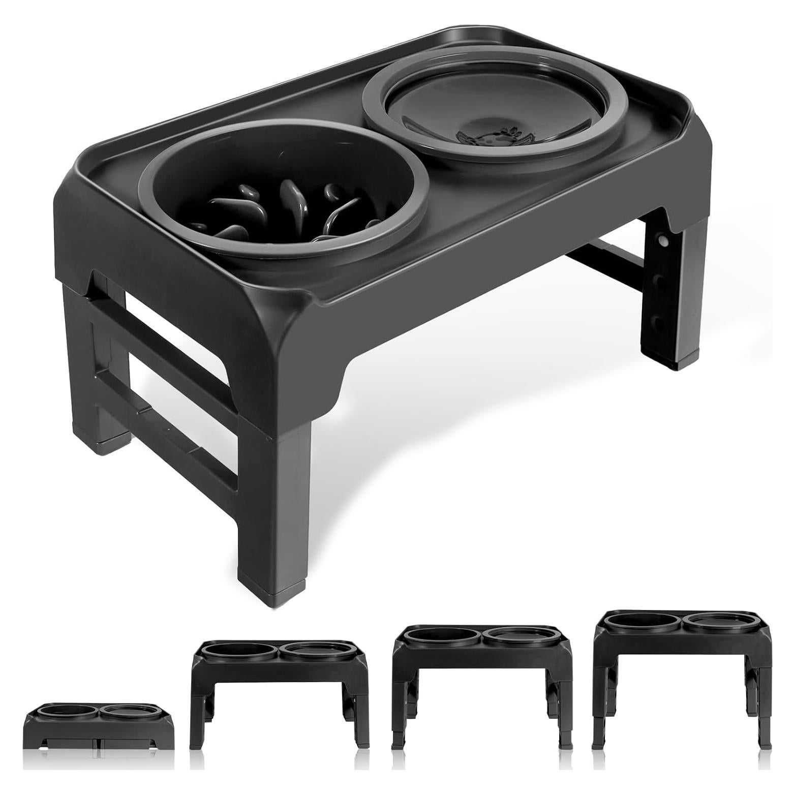Cuencos Elevados para Perros SCHITEC, Comedero Lento Ajustable 4 Alturas