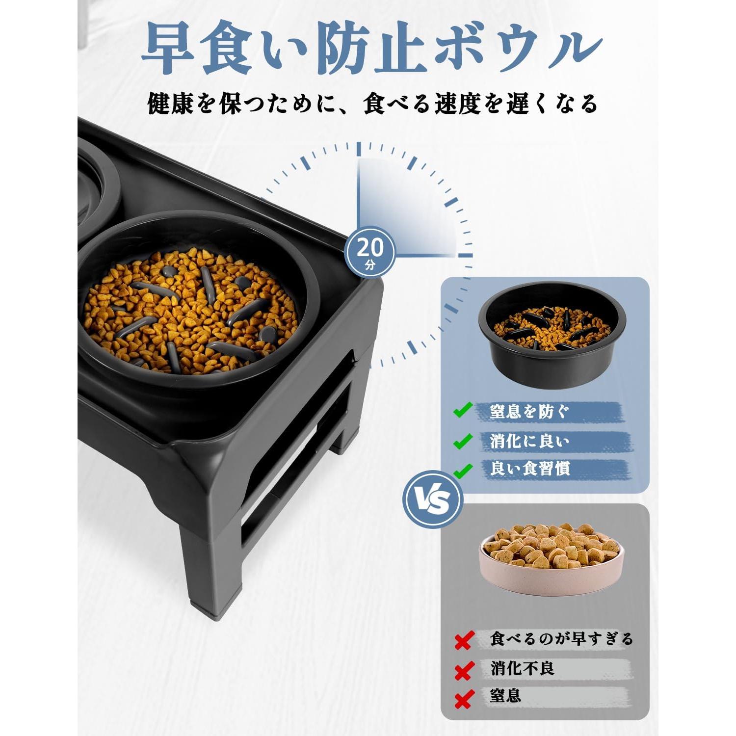 Cuencos Elevados para Perros SCHITEC, Comedero Lento Ajustable 4 Alturas