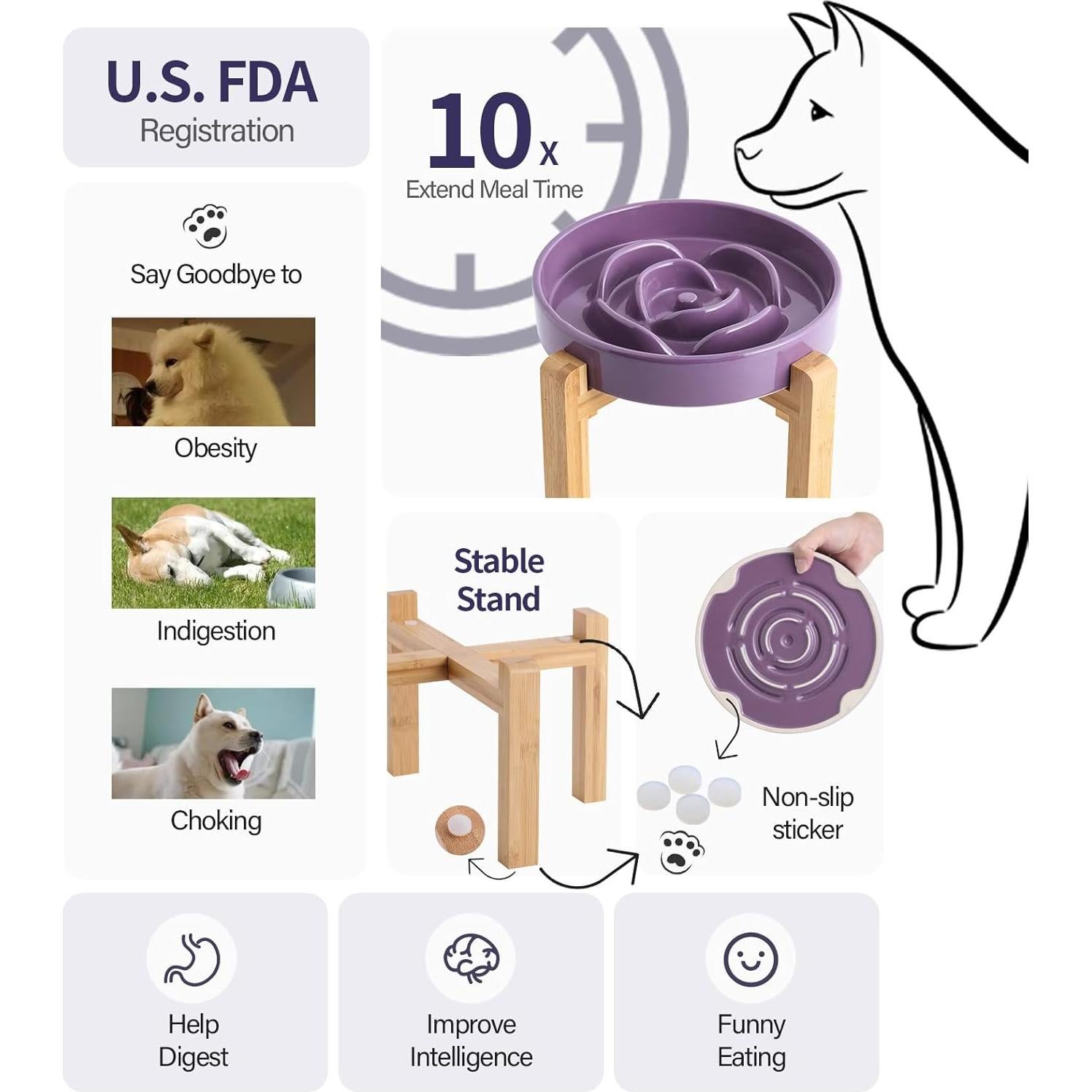 Cuenco Elevado para Perros Addogyy Morado Cerámica 22 cm