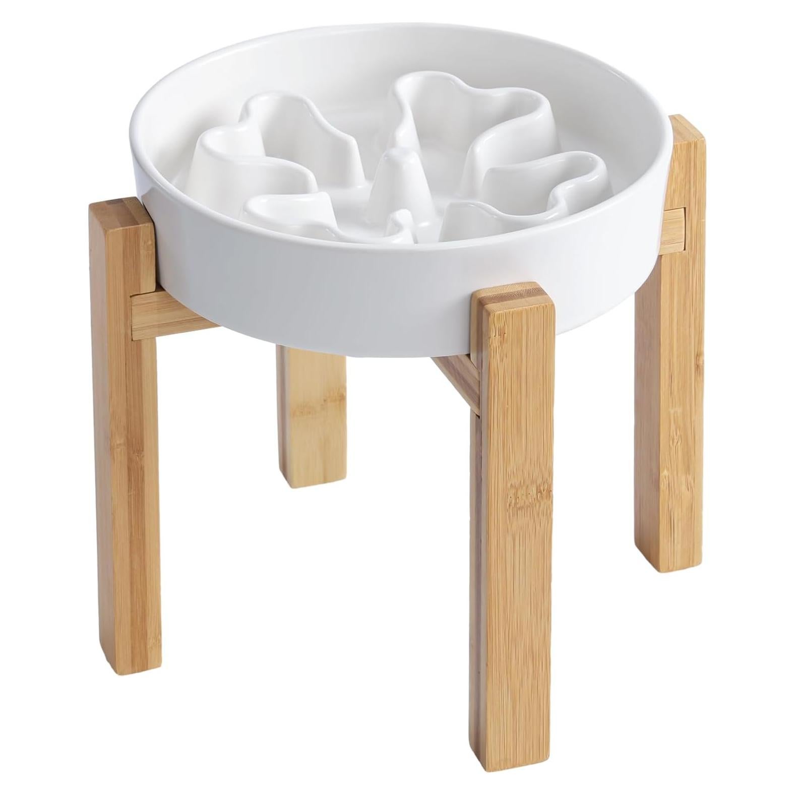 Comedero Lento Elevado Gocess Cerámica Blanco 2.5 Tazas