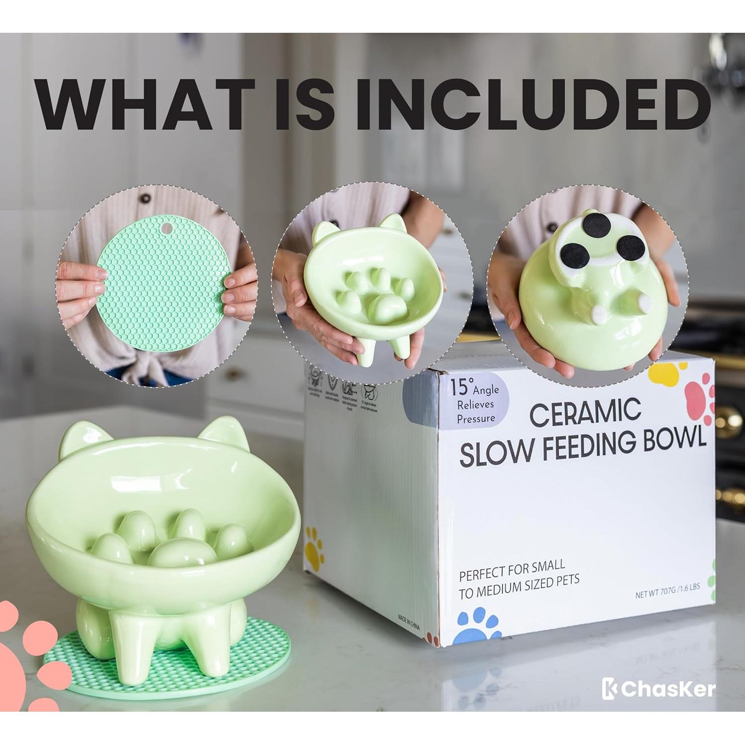 Cuenco de Alimentación Lenta Cerámica ChasKer 15cm Antideslizante