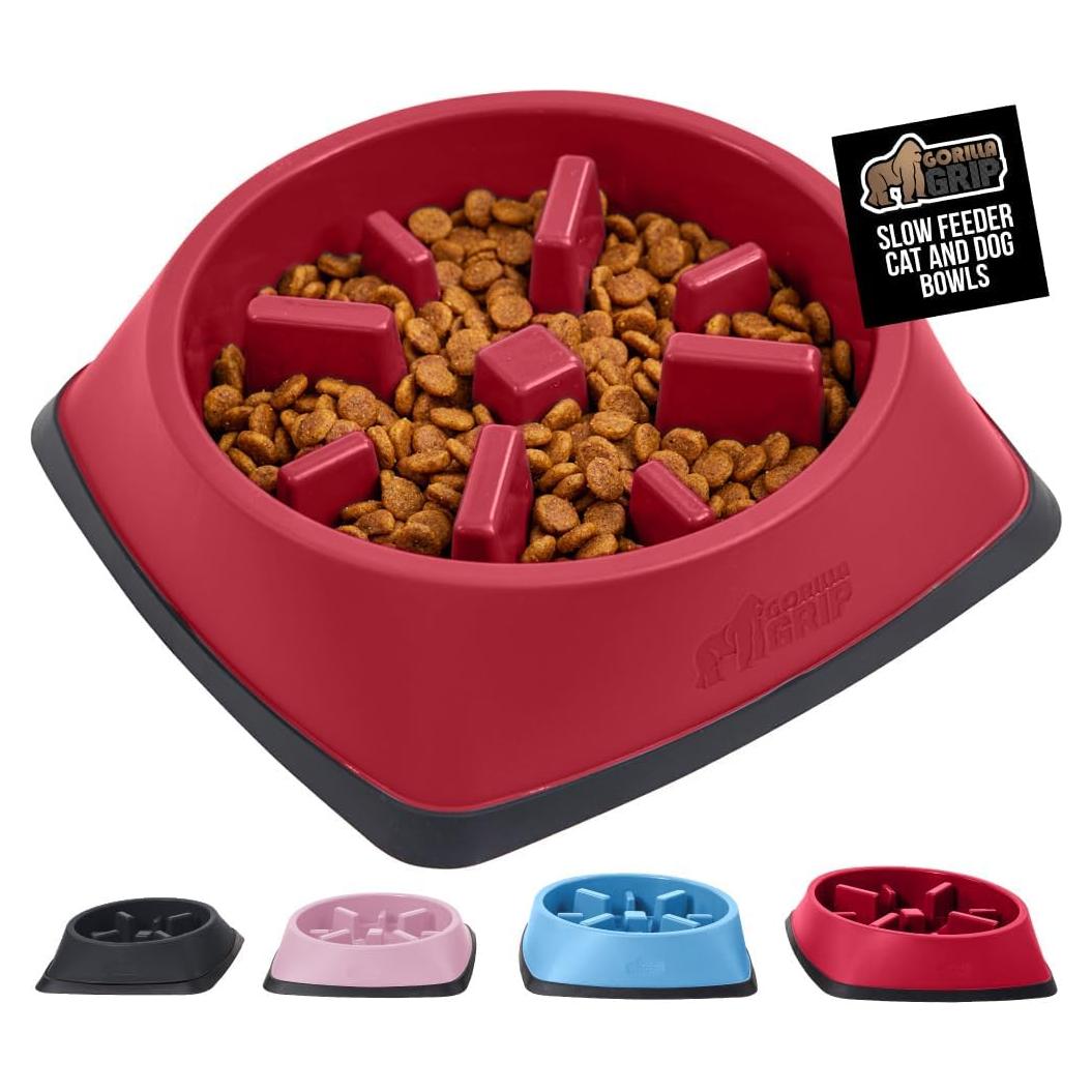 Tazón de Comida Lenta Gorilla Grip 4 Tazas Rojo Antideslizante