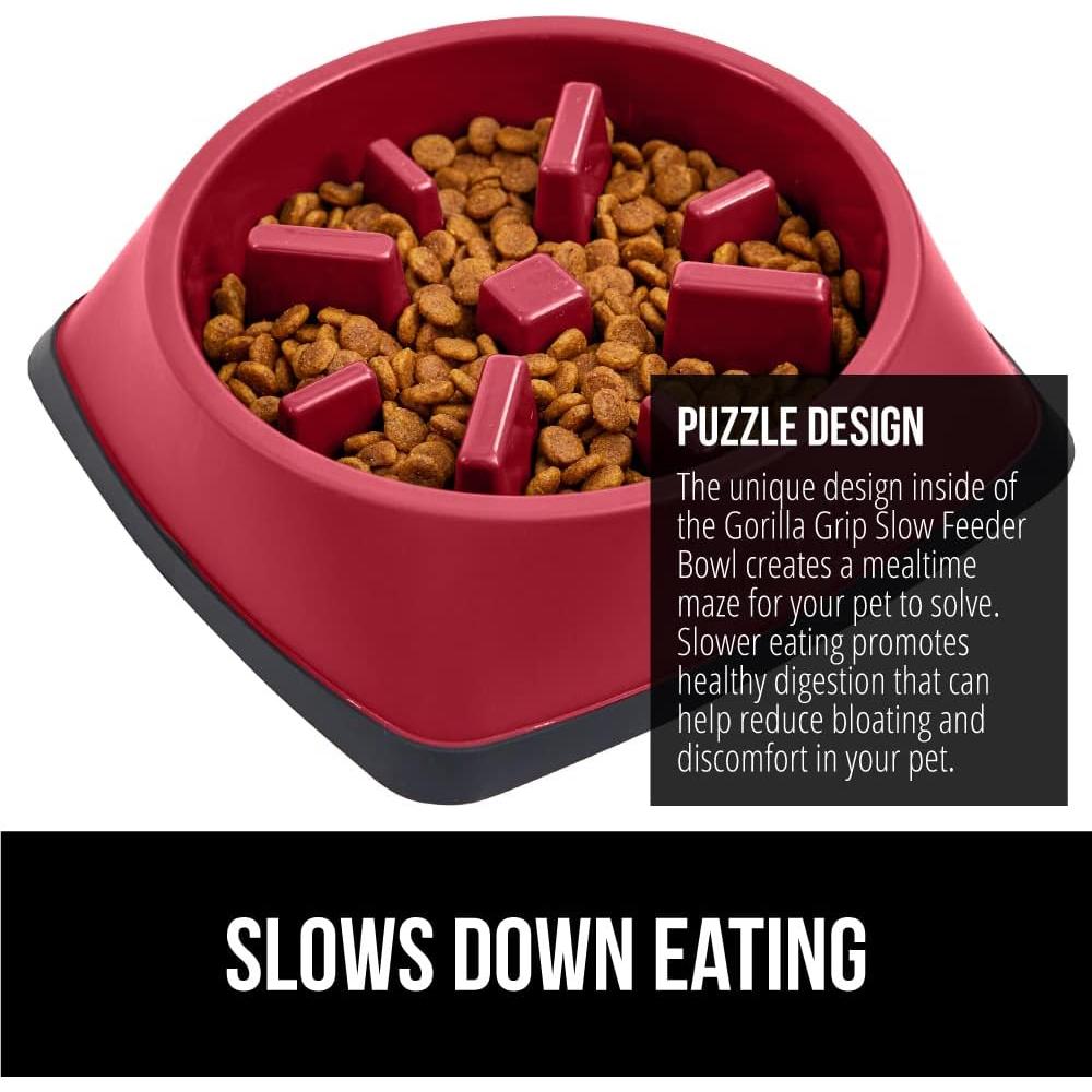 Tazón de Comida Lenta Gorilla Grip 4 Tazas Rojo Antideslizante