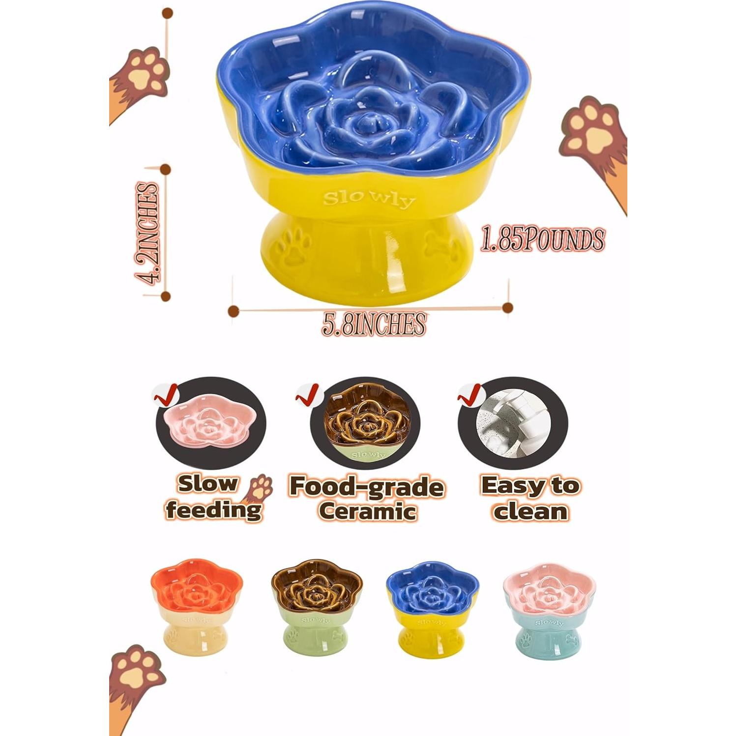 Tazón Elevado de Cerámica Aquainno para Gatos 14.73 cm Azul