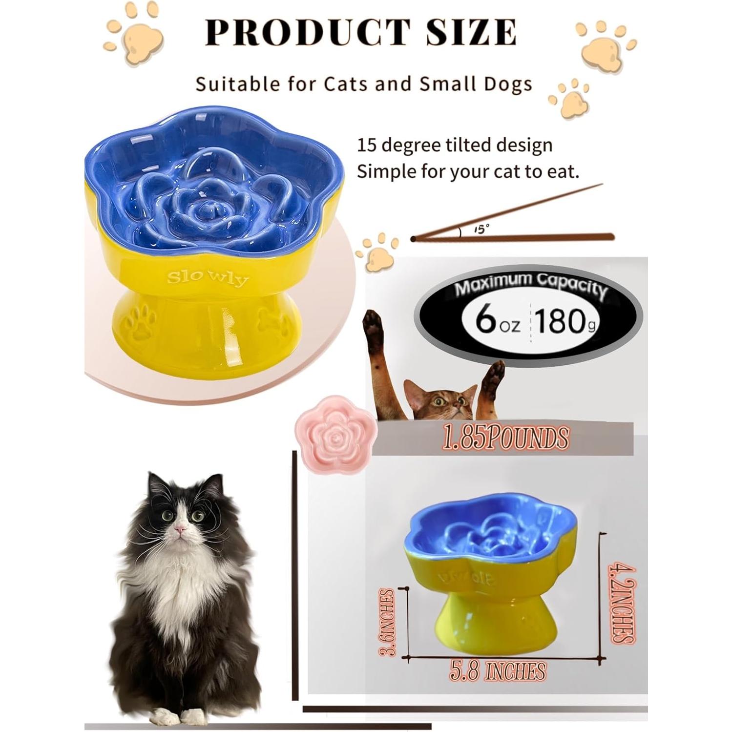 Tazón Elevado de Cerámica Aquainno para Gatos 14.73 cm Azul