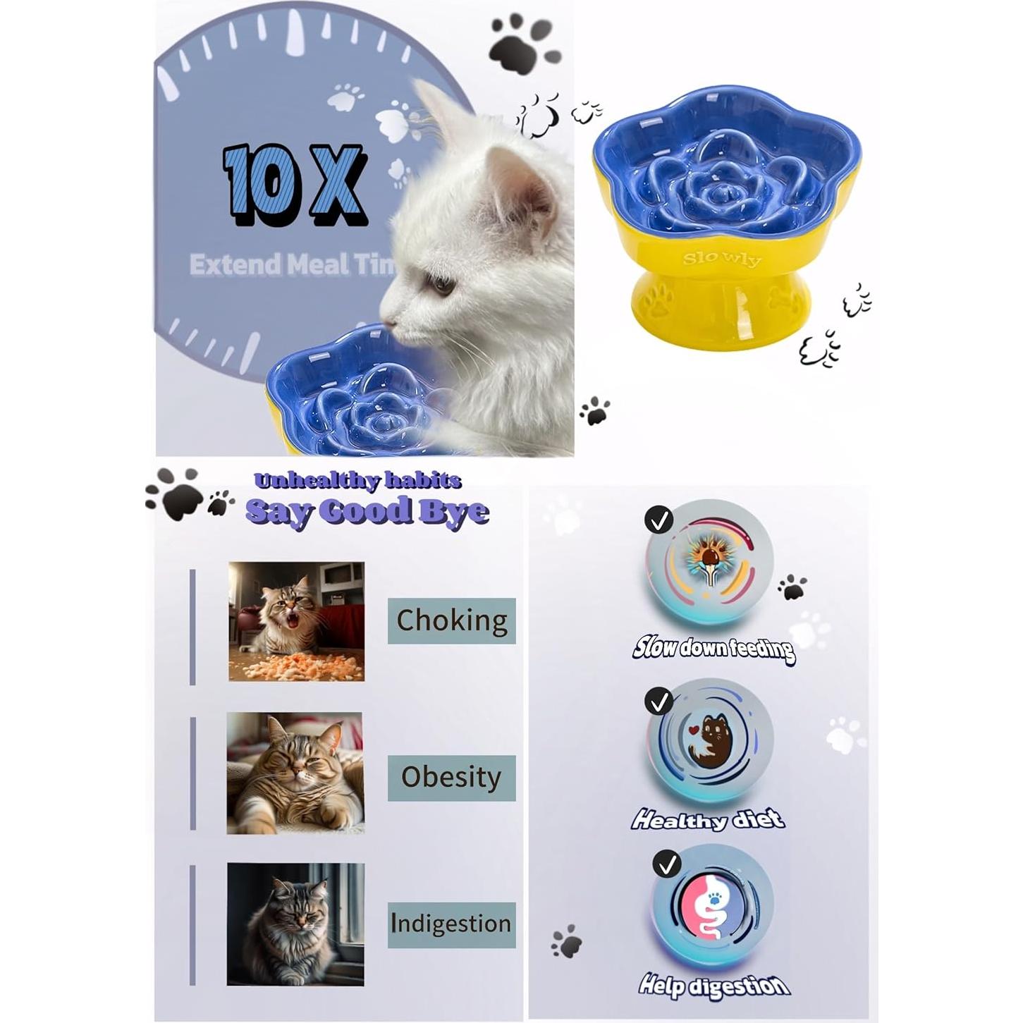 Tazón Elevado de Cerámica Aquainno para Gatos 14.73 cm Azul