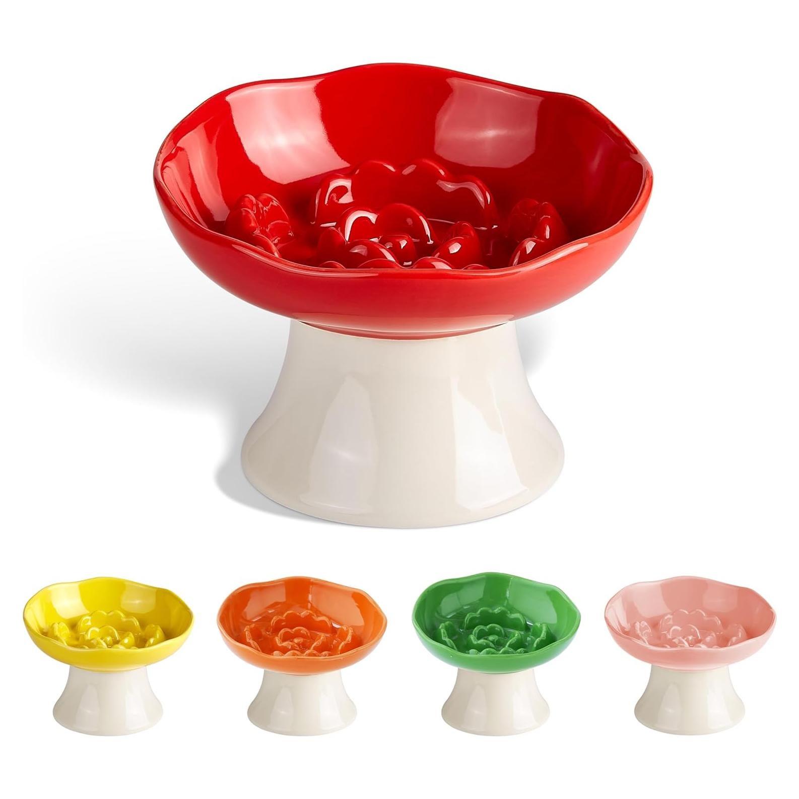 Cuenco de Cerámica Elevado para Gatos y Perros Pequeños - Rojo Rubí