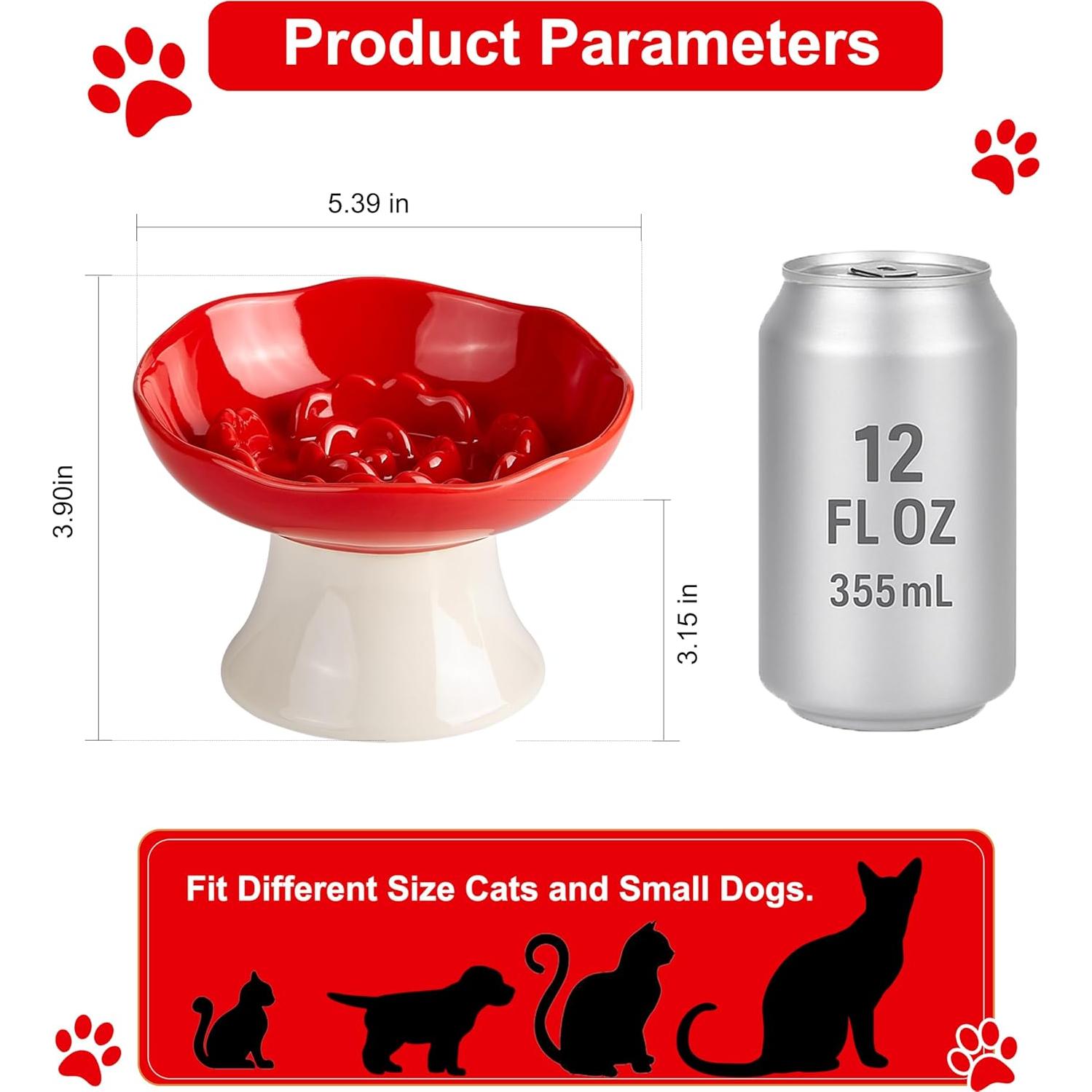 Cuenco de Cerámica Elevado para Gatos y Perros Pequeños - Rojo Rubí