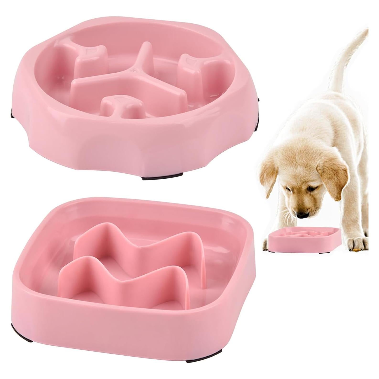 Cuencos de Comida Lenta Jaczora para Perros y Gatos - 2 Pack Rosa