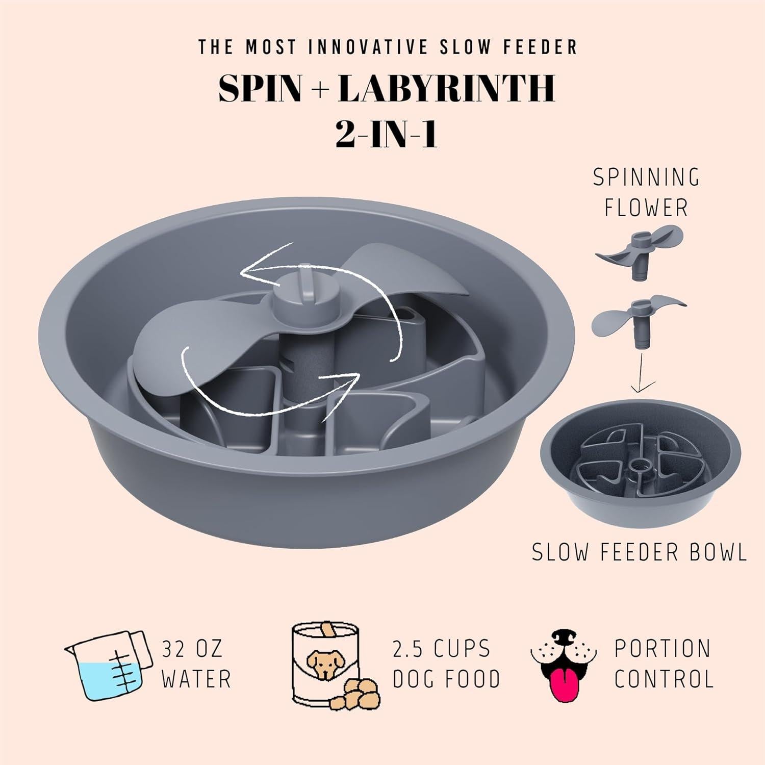 Tazón de Comida Lento AVERYDAY 2.5 Tazas para Perros Grandes