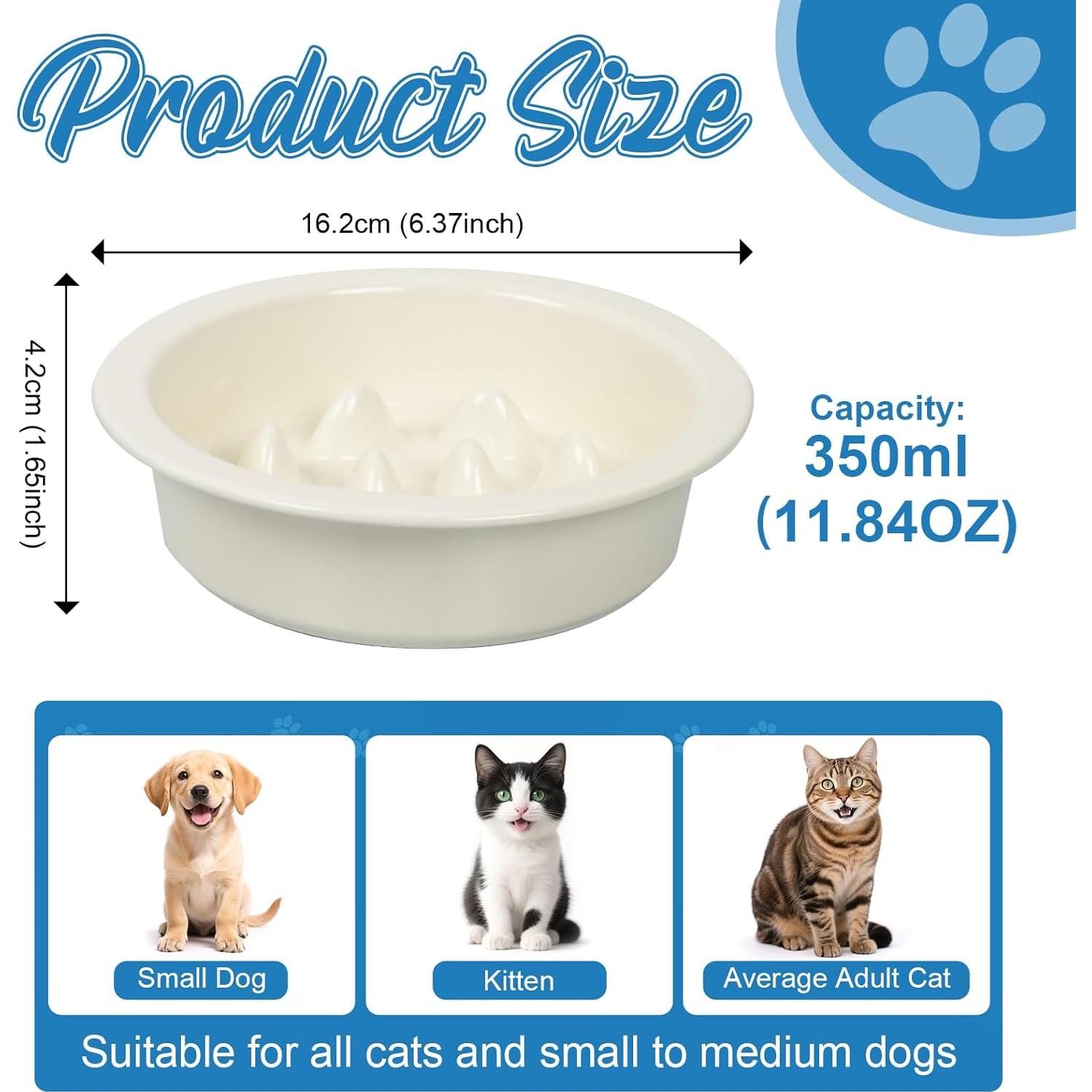 Cuenco de Cerámica Antiahogo PETVENTURE 16 cm para Perros y Gatos