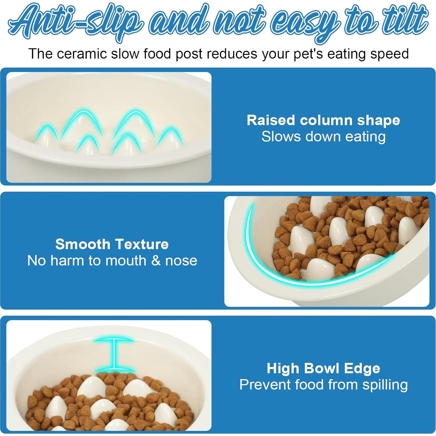 Cuenco de Cerámica Antiahogo PETVENTURE 16 cm para Perros y Gatos