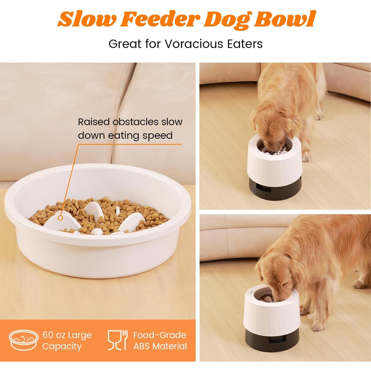 Tazón Elevado Pawque para Perros 60oz, Alimentador Lento Ajustable