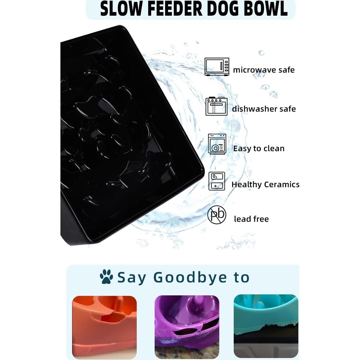 Cuenco de alimentación lenta para perros HAOTOP 20.3cm Cerámica Negro