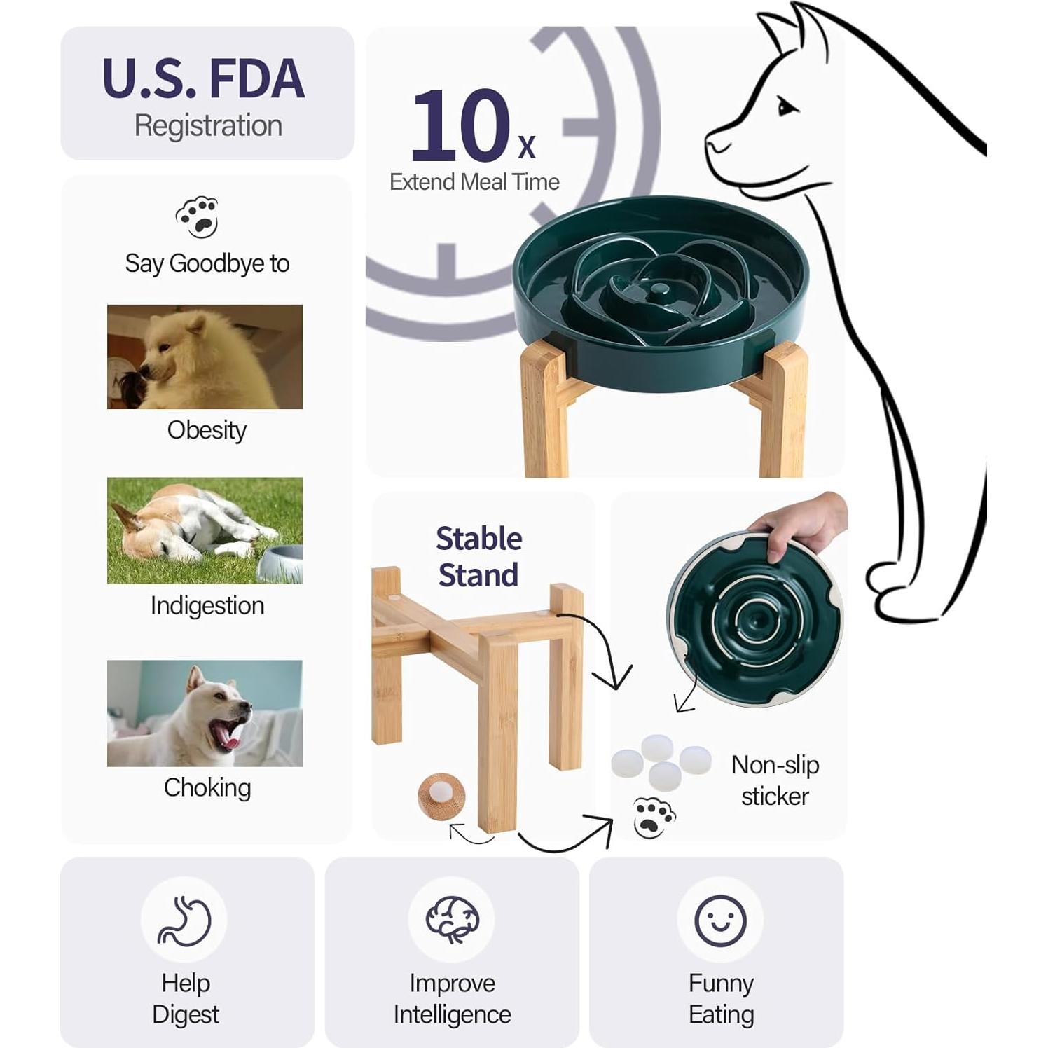 Cuenco Elevado para Perros Addogyy Verde Cerámica 22 cm