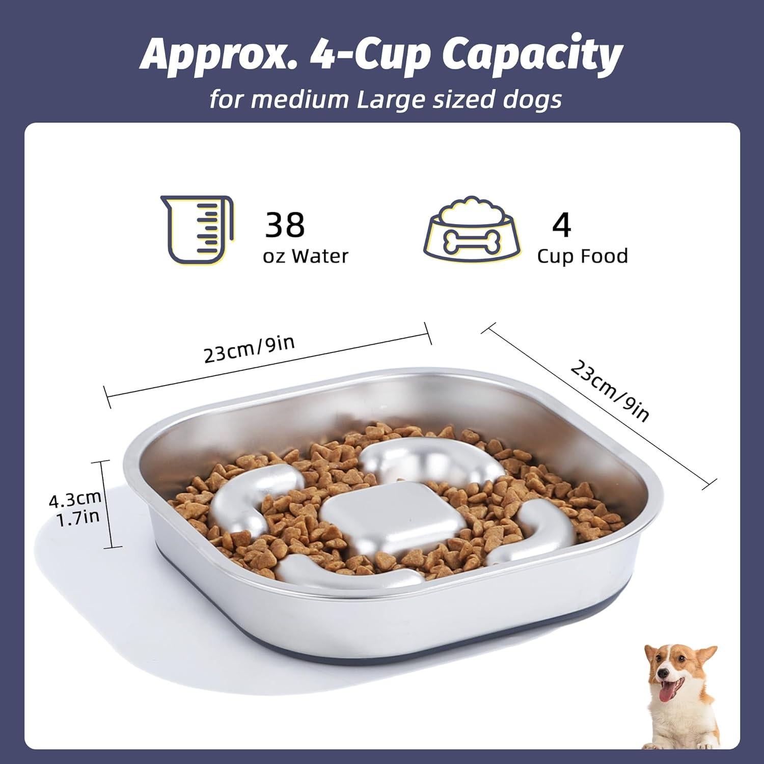 Cuenco de Alimentación Lenta Nicelock Acero Inoxidable 4 Tazas