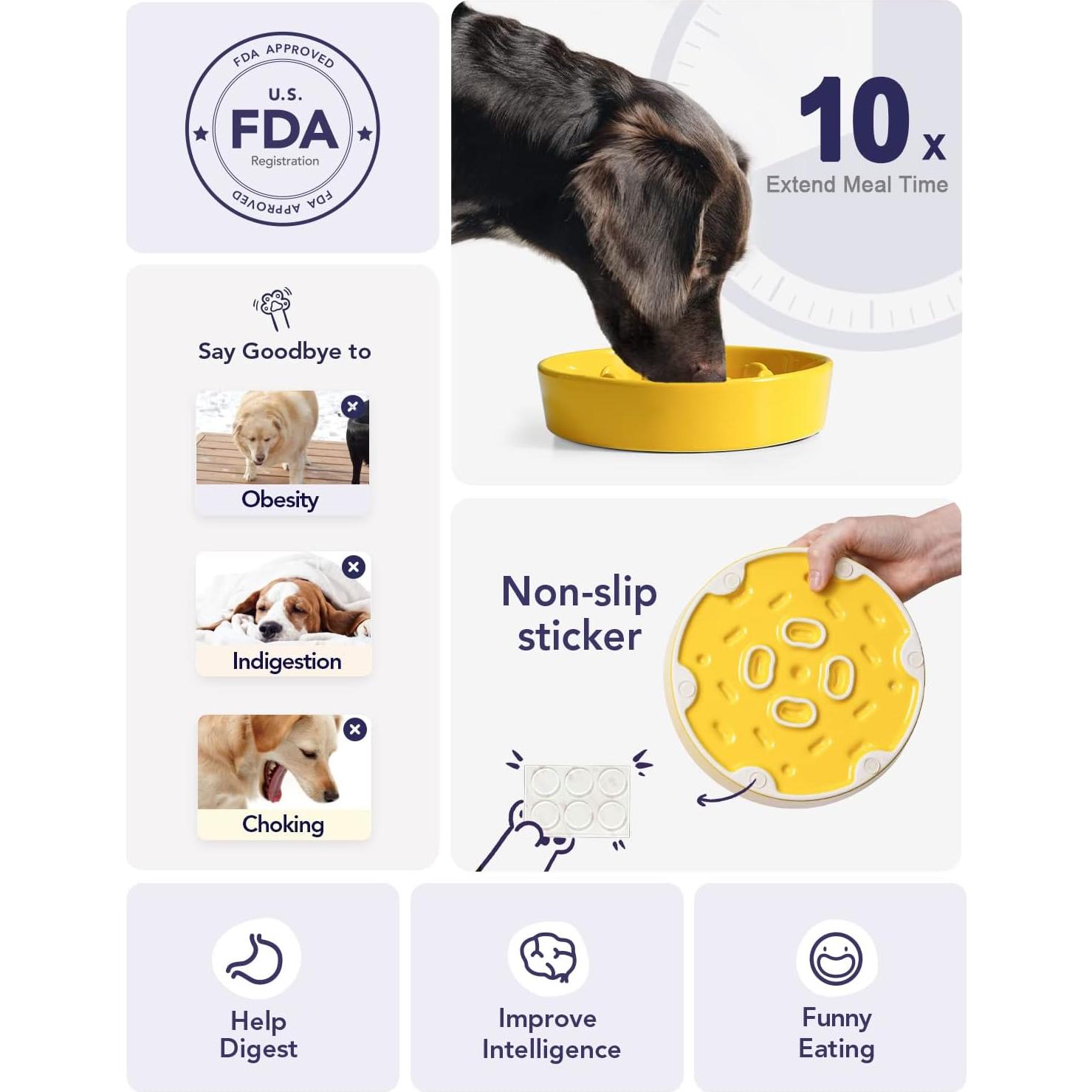 Cuenco de Cerámica Antideslizante para Perros LE TAUCI, Amarillo