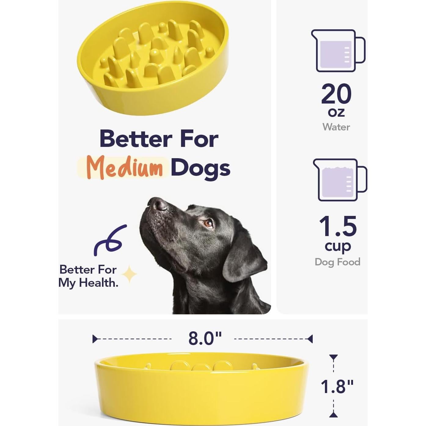 Cuenco de Cerámica Antideslizante para Perros LE TAUCI, Amarillo