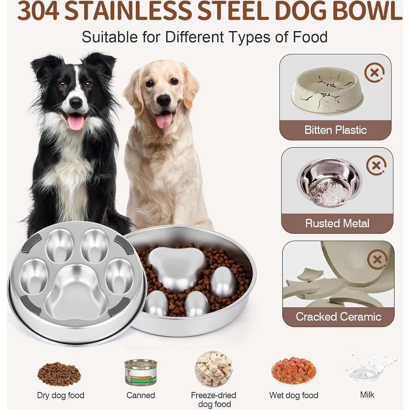 Cuenco de Alimentación Lenta para Perros GLYVIAN 2 Tazas Acero Inoxidable