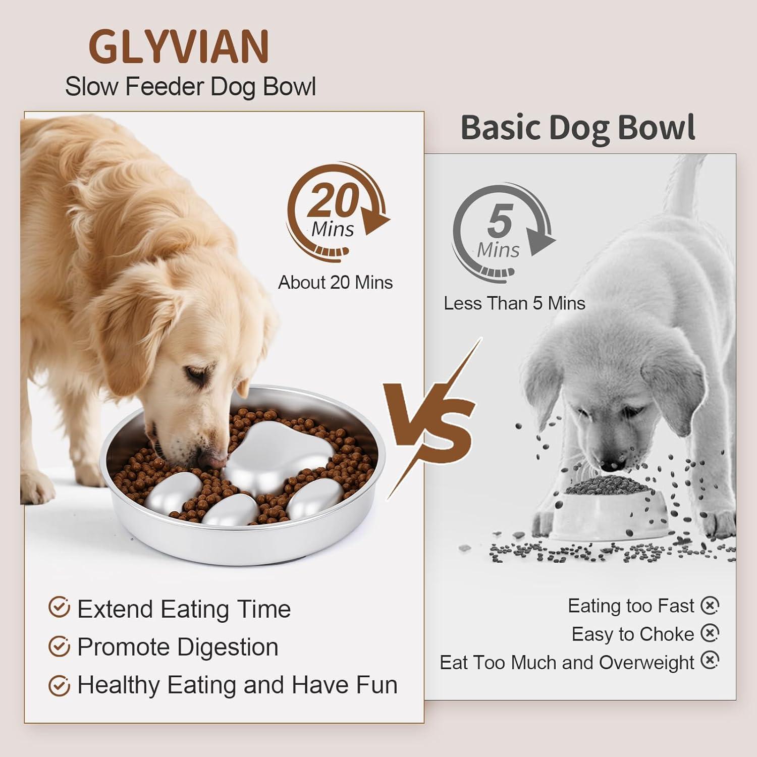 Cuenco de Alimentación Lenta para Perros GLYVIAN 2 Tazas Acero Inoxidable