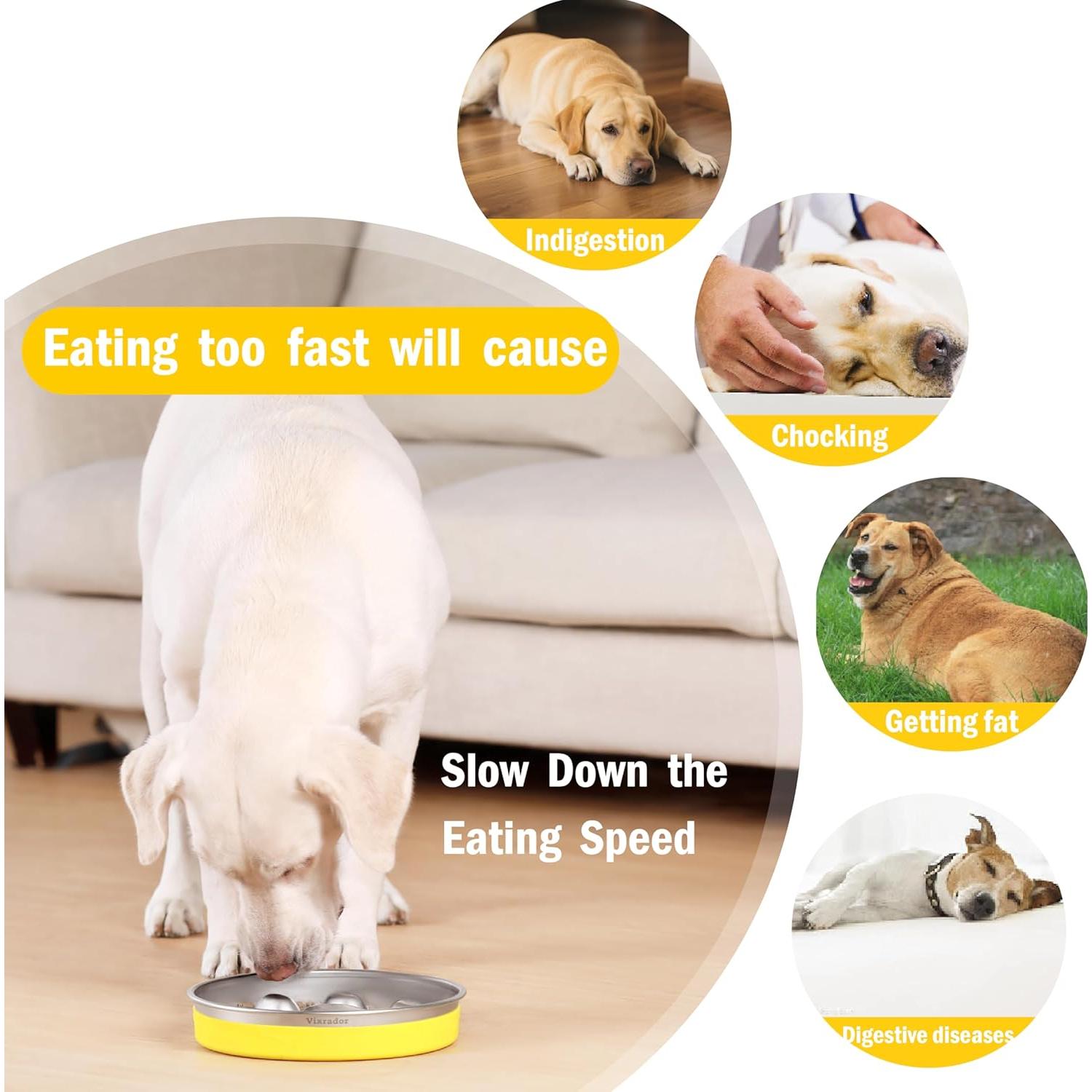 Cuenco de Alimentación Lenta Vixrador Amarillo 2 Tazas Acero Inoxidable