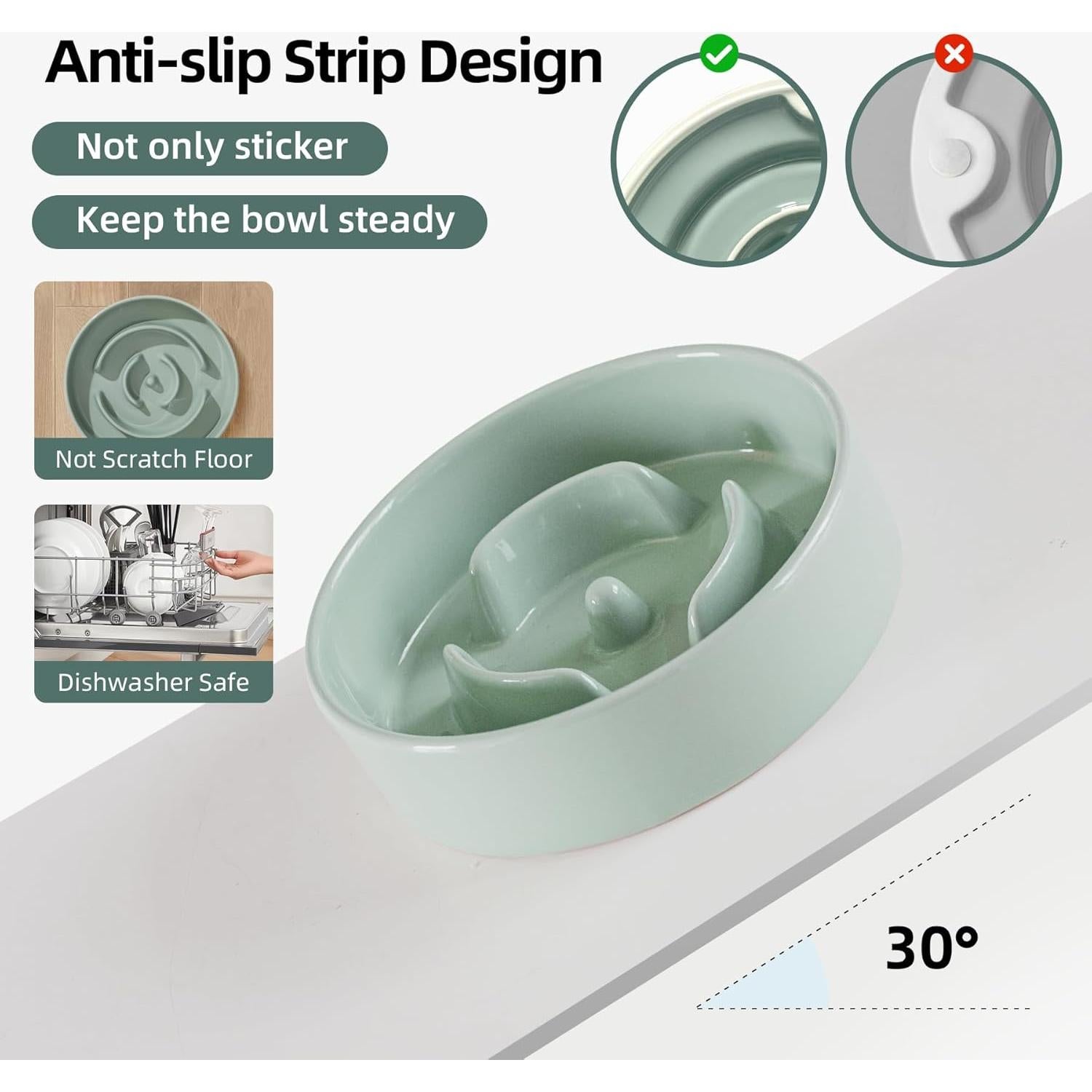 Tazón Cerámica Alimentador Lento Havniva 15.5 cm Verde Claro