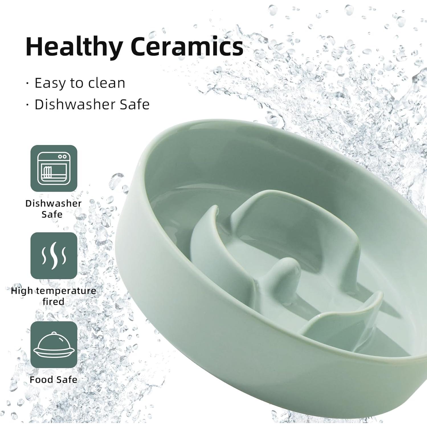 Tazón Cerámica Alimentador Lento Havniva 15.5 cm Verde Claro