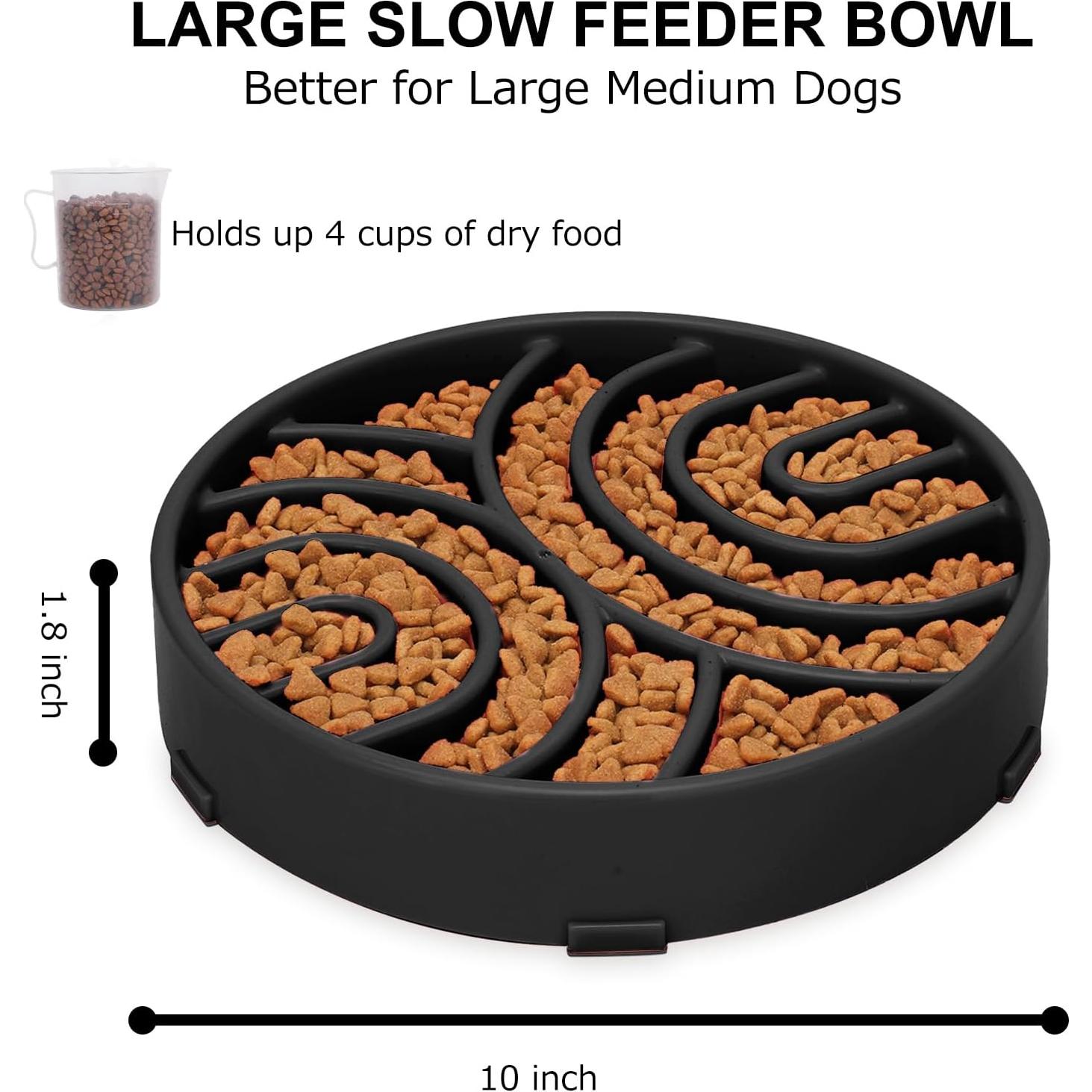 Tazón de Comida Lenta WHIPPY para Perros Grandes - Antideslizante, 24.5 cm, Negro