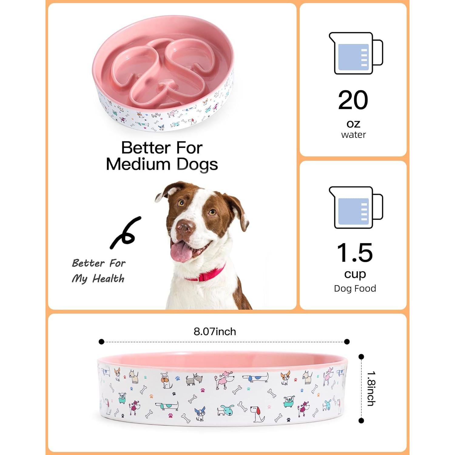 Cuenco de Cerámica PawMeow para Perros 1.5 Tazas Rosa