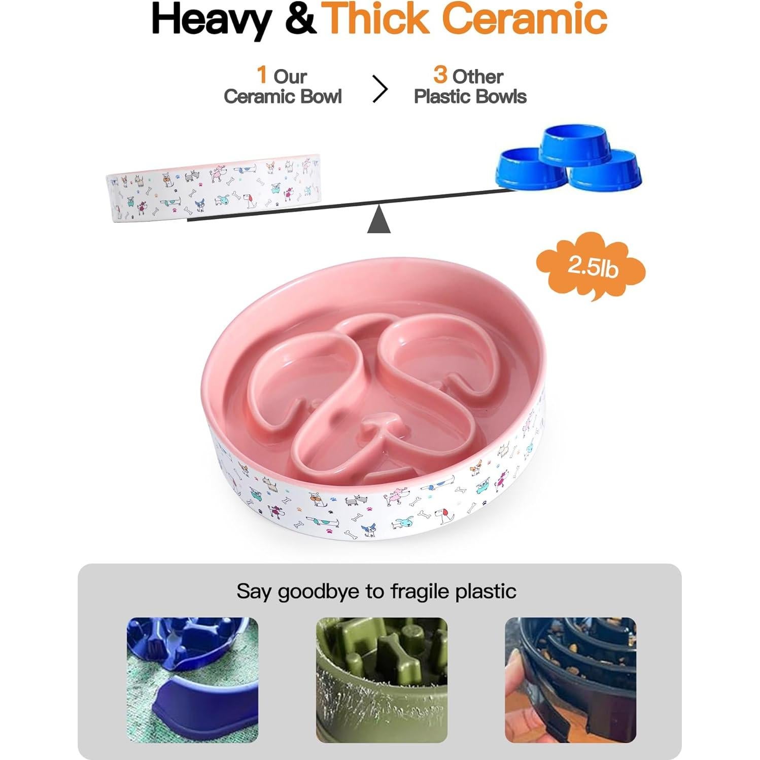 Cuenco de Cerámica PawMeow para Perros 1.5 Tazas Rosa