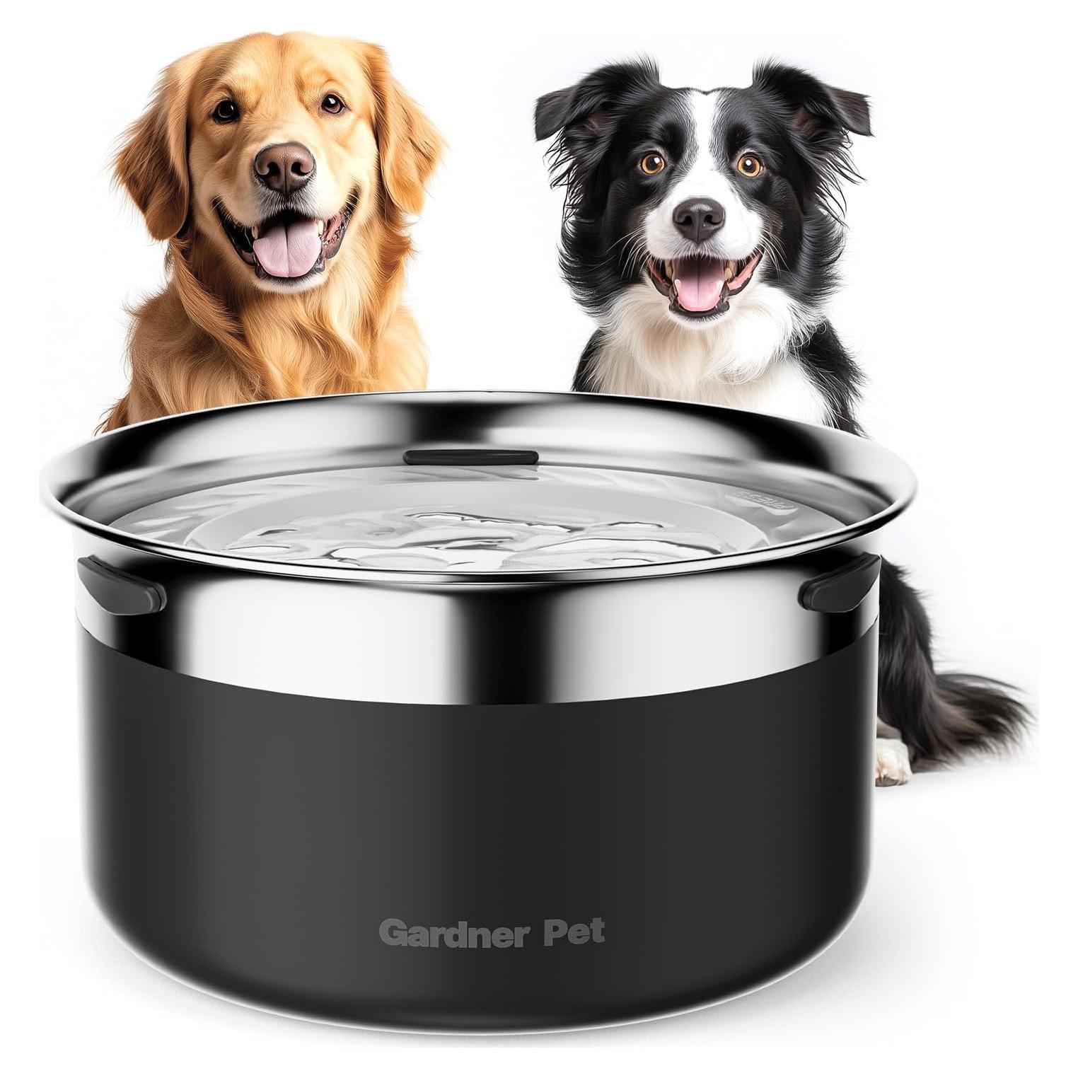 Cuenco de Agua Lento Gardner Pet 3.85L Acero Inoxidable Negro